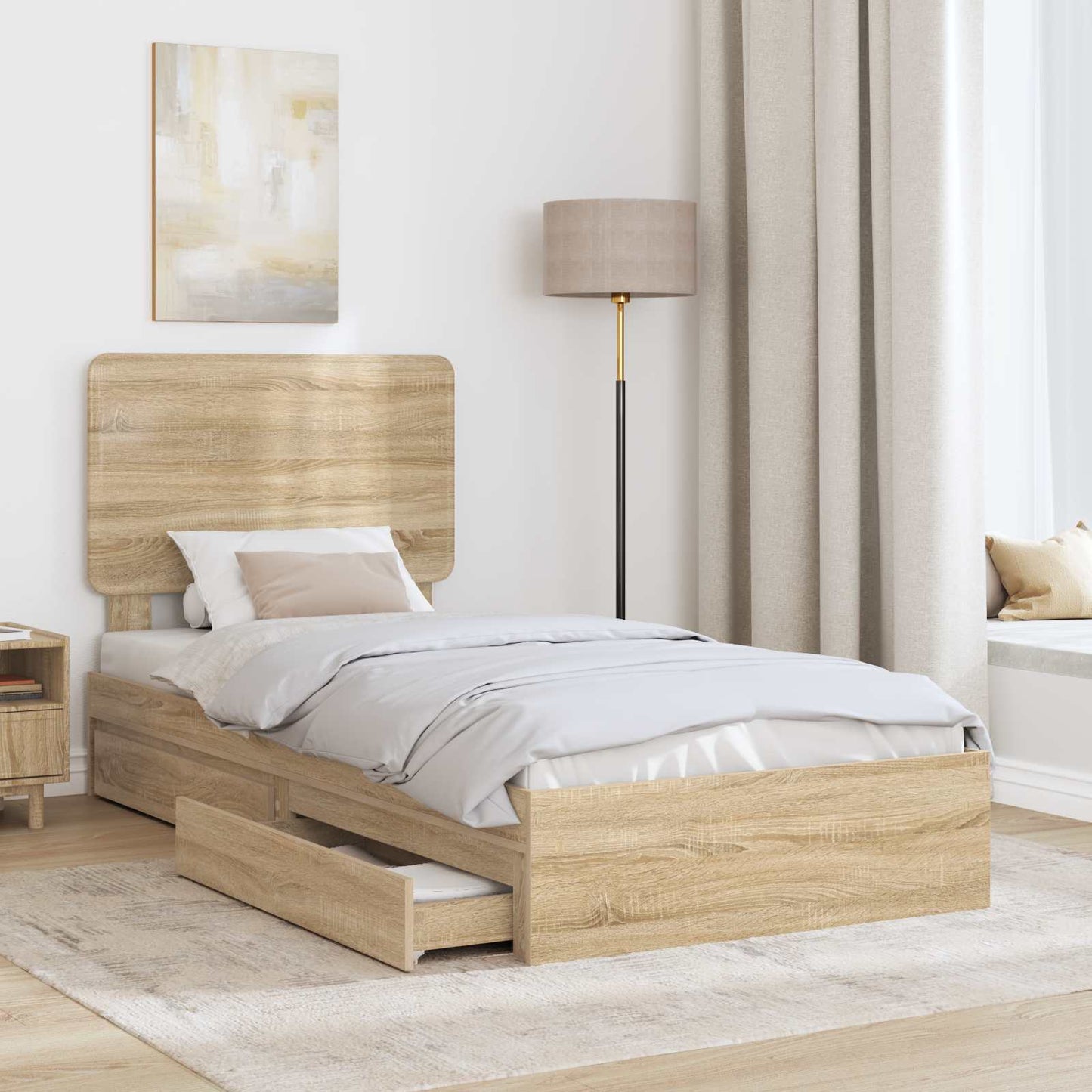 Seng med Oppbevaring Sonoma eik 100 x 200 cm Konstruert tre