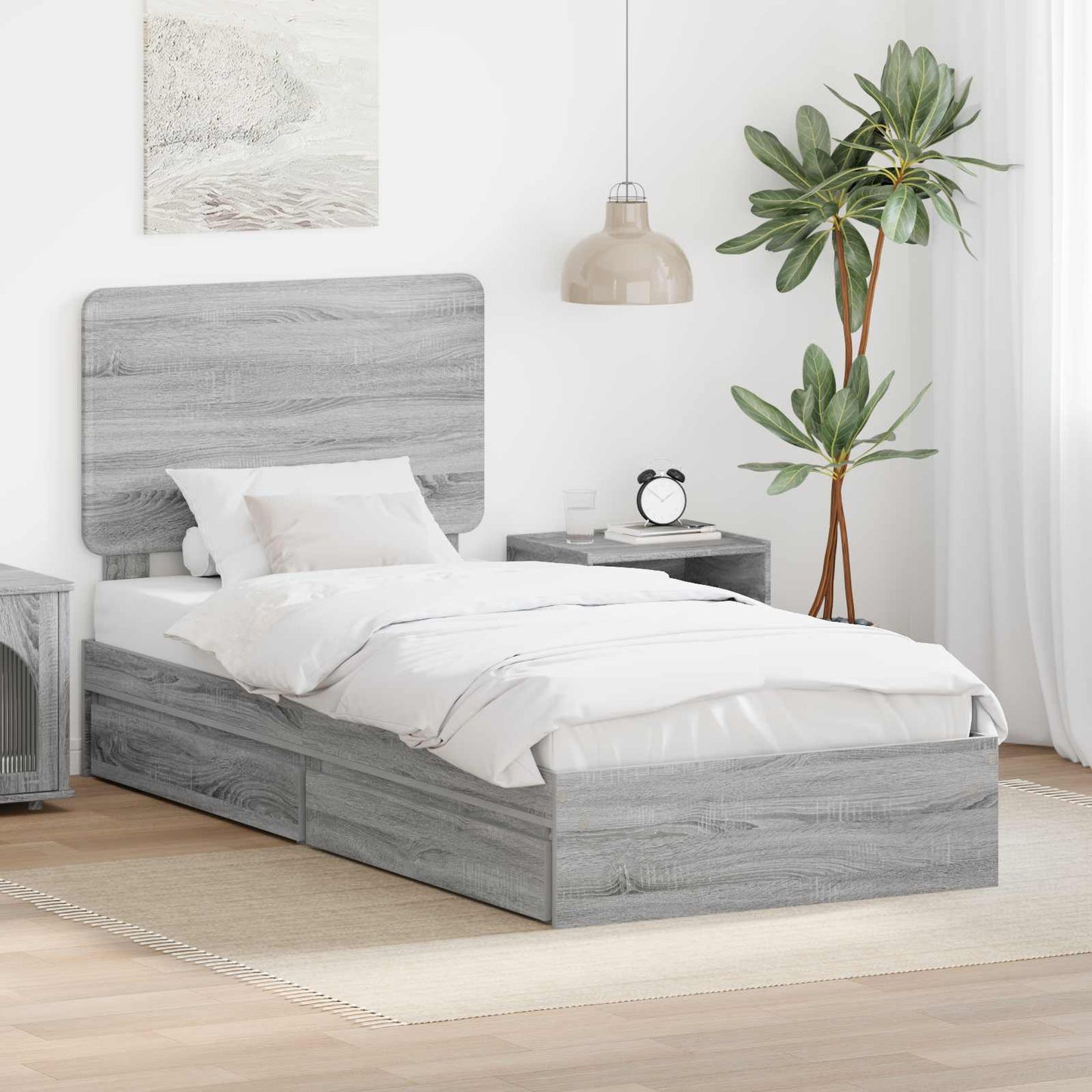 Seng med Oppbevaring Grå Sonoma 100 x 200 cm Konstruert tre
