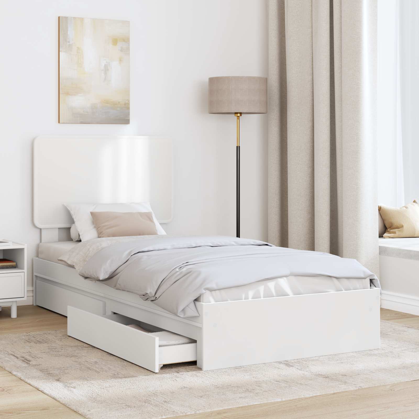 Seng med Oppbevaring med skuff Hvit 90 x 200 cm Konstruert tre