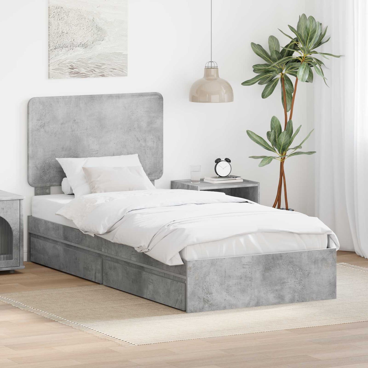 Seng med Oppbevaring Betonggrå 90 x 190 cm Konstruert tre