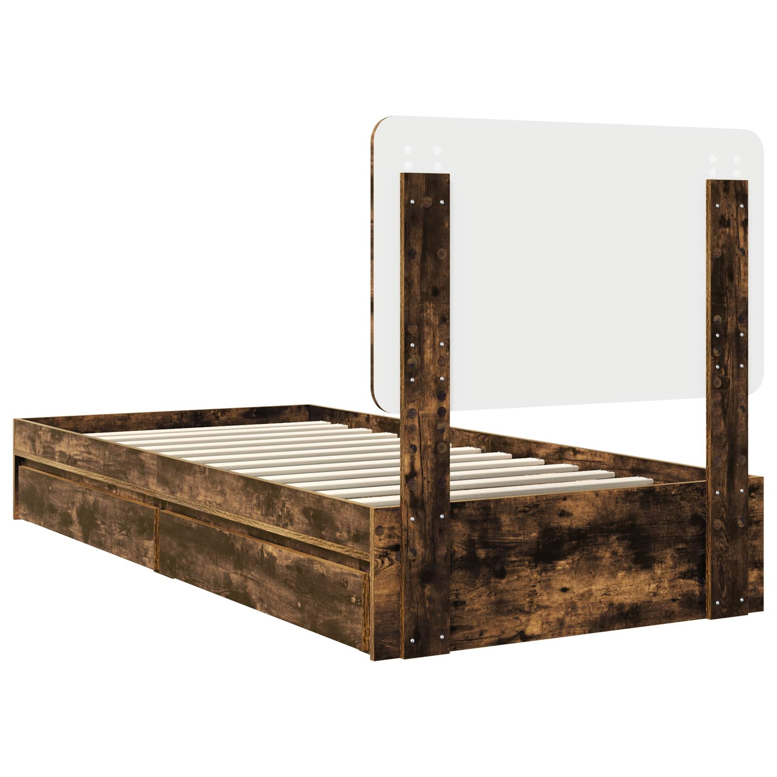 Seng med Oppbevaring Røkt eik 90 x 190 cm Konstruert tre