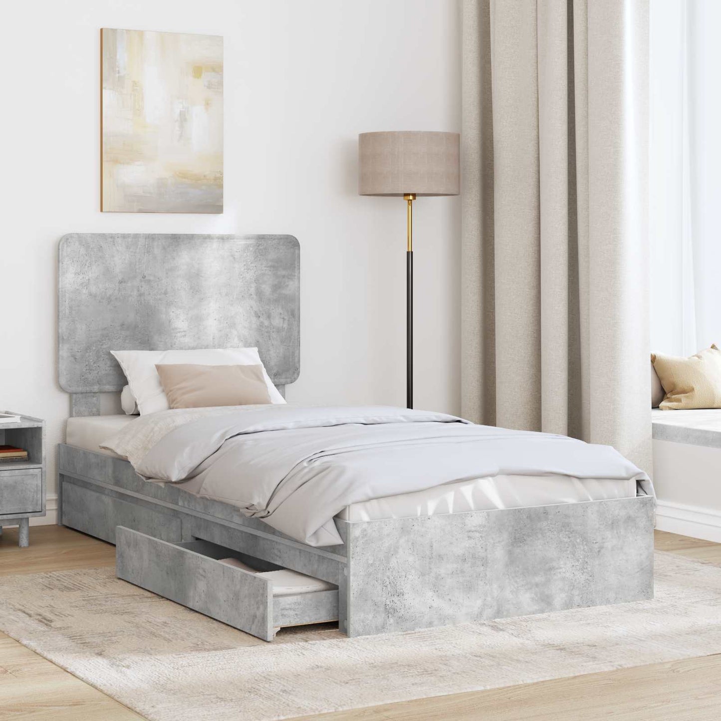 Seng med Oppbevaring Betonggrå 75 x 190 cm Konstruert tre