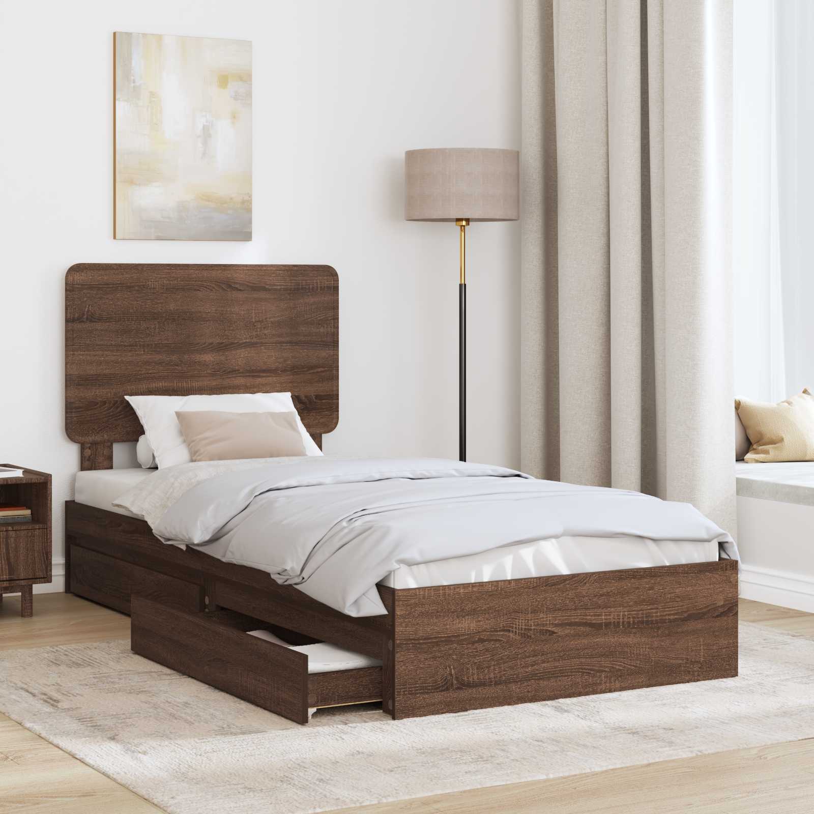 Seng med Oppbevaring Brun Eik 75 x 190 cm Konstruert tre