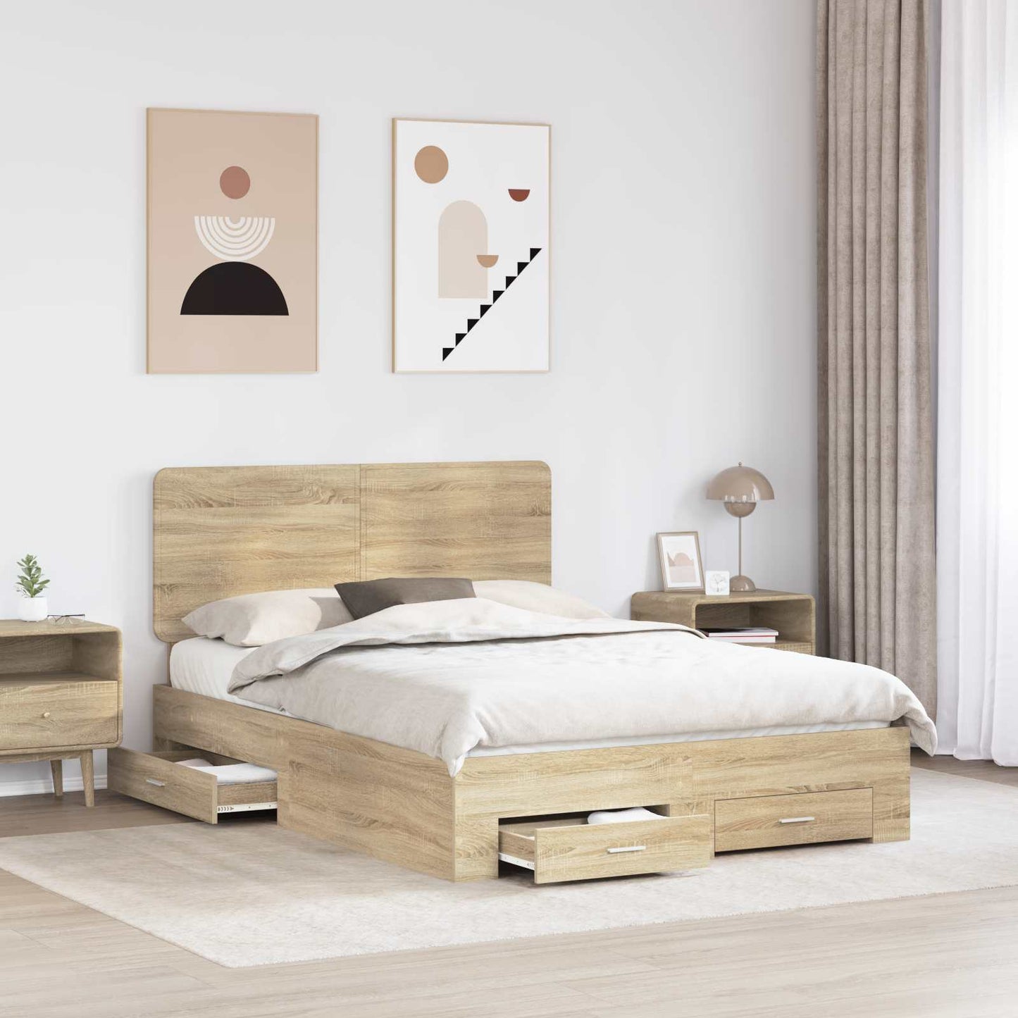 Sengestamme med skuff Sonoma eik 150 x 200 cm Konstruert tre