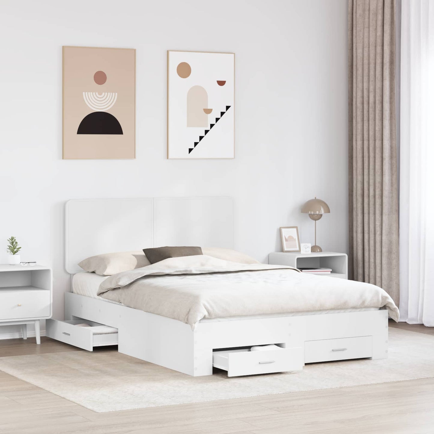 Sengestamme med hodegjerde Hvit 140 x 200 cm Konstruert tre
