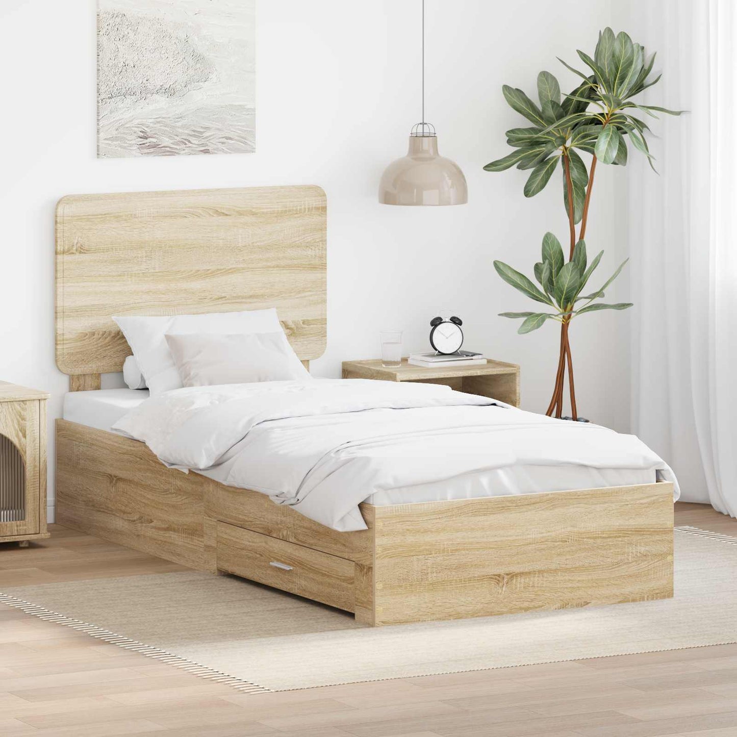 Sengestamme med skuff Sonoma eik 100 x 200 cm Konstruert tre