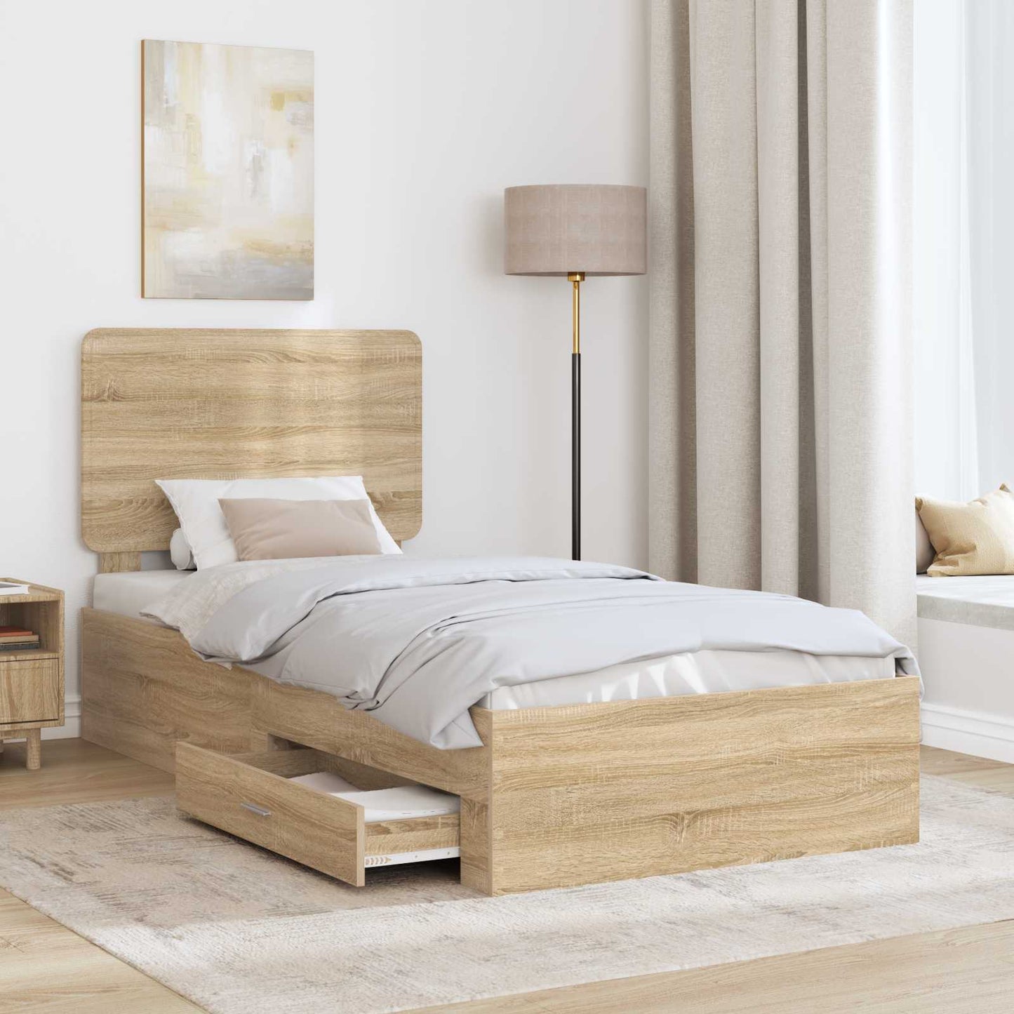 Sengestamme med skuff Sonoma eik 90 x 200 cm Konstruert tre