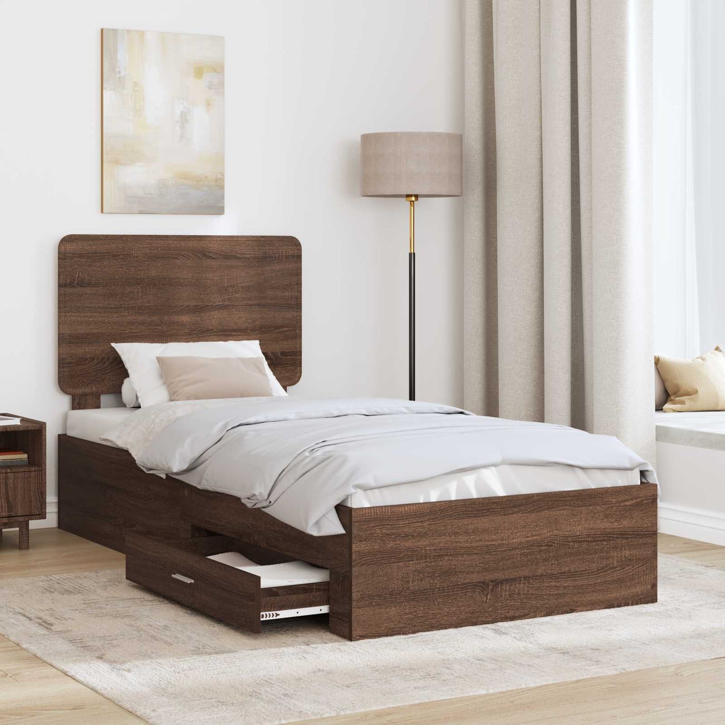 Sengestamme med hodegjerde Brun Eik 75 x 190 cm Konstruert tre