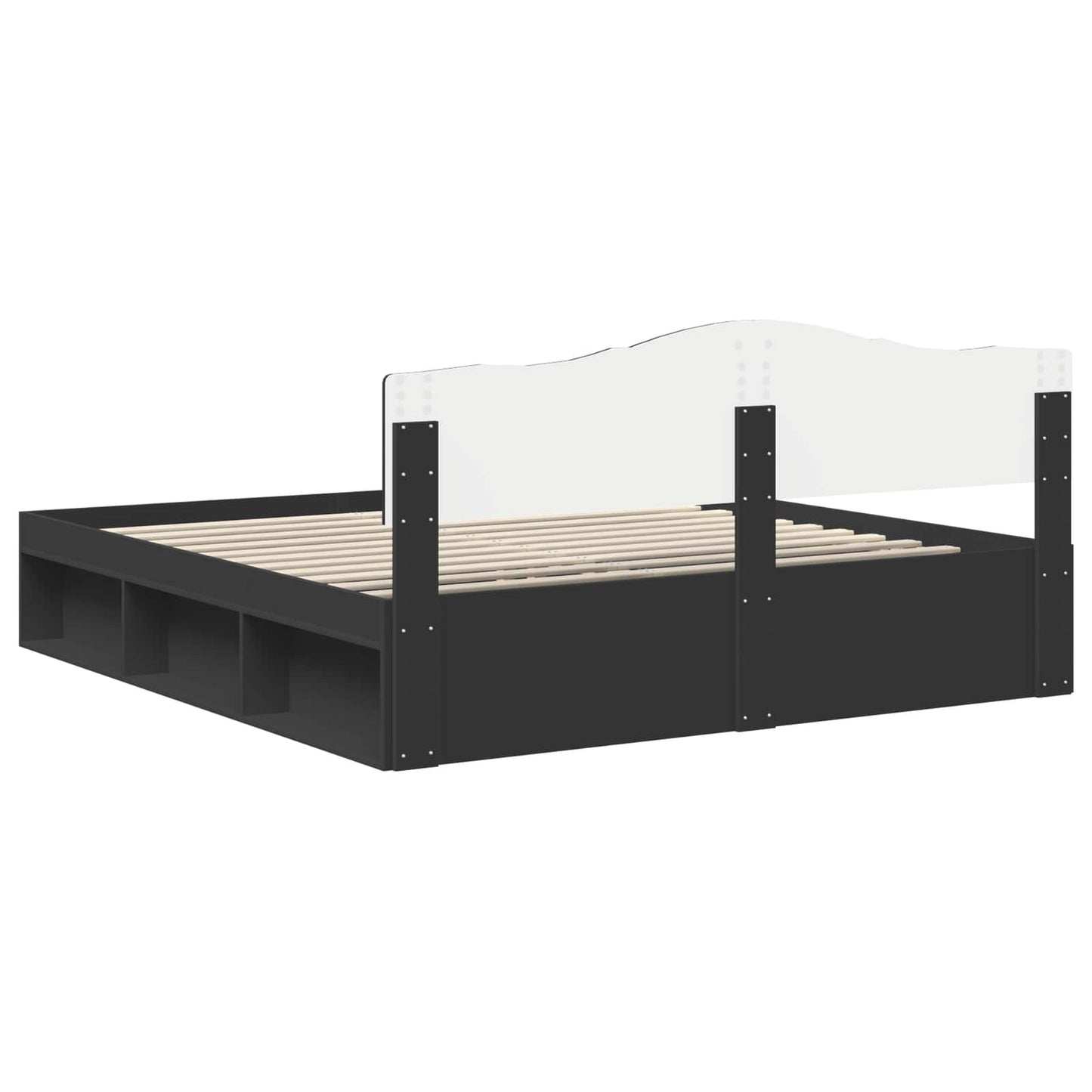 Sengestamme med hodegjerde Svart 200 x 200 cm Massiv furu