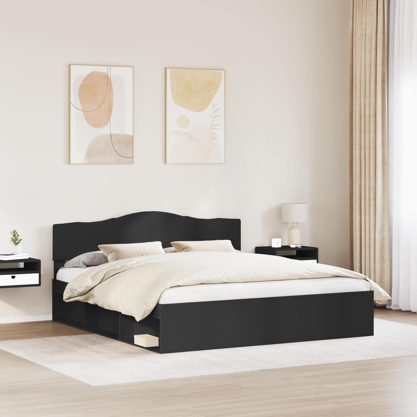 Sengestamme med hodegjerde Svart 180 x 200 cm Massiv furu