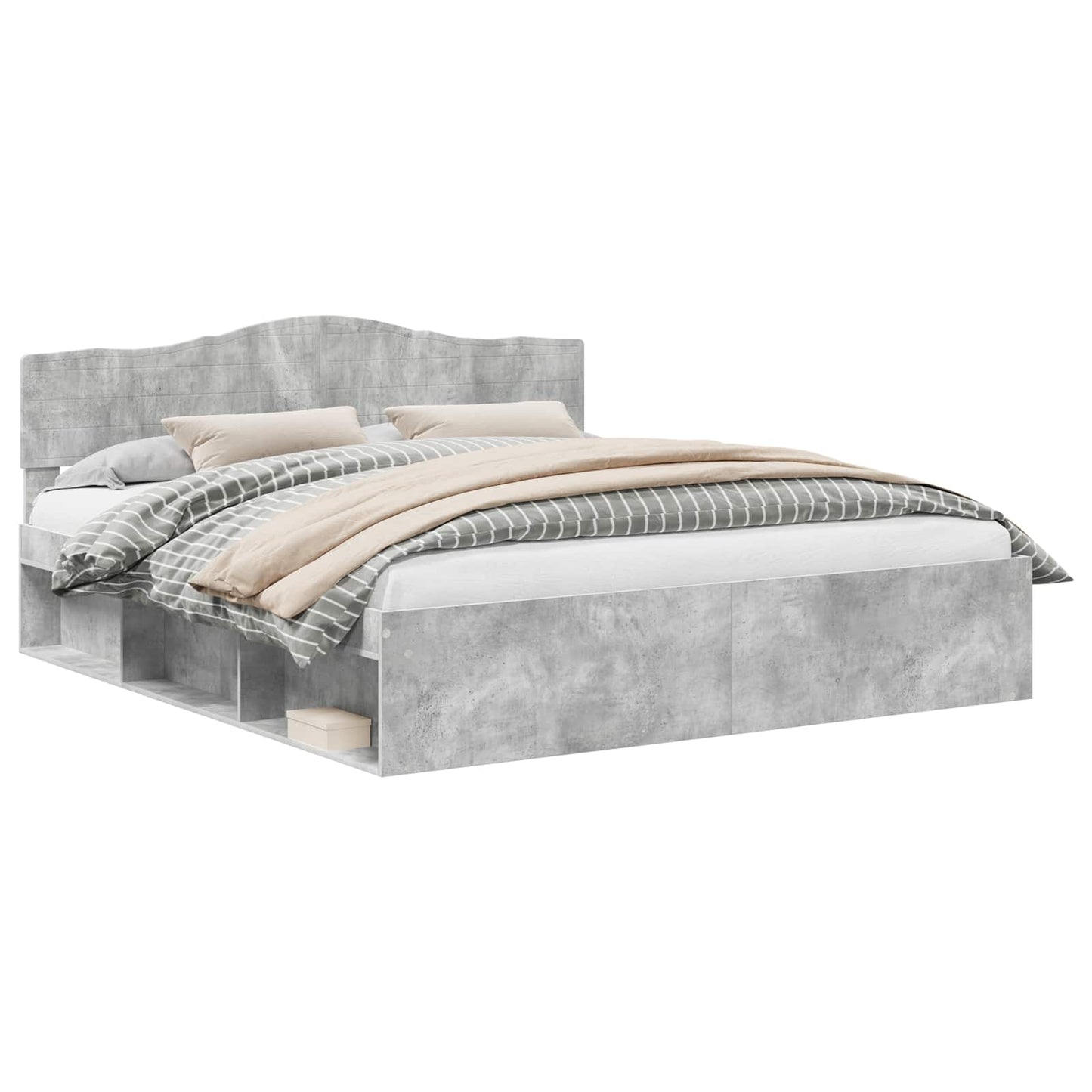Sengestamme med hodegjerde Betong 180 x 200 cm Massiv furu