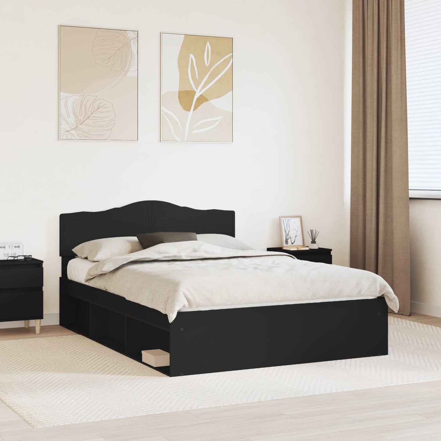 Sengestamme med hodegjerde Svart 160 x 200 cm Massiv furu