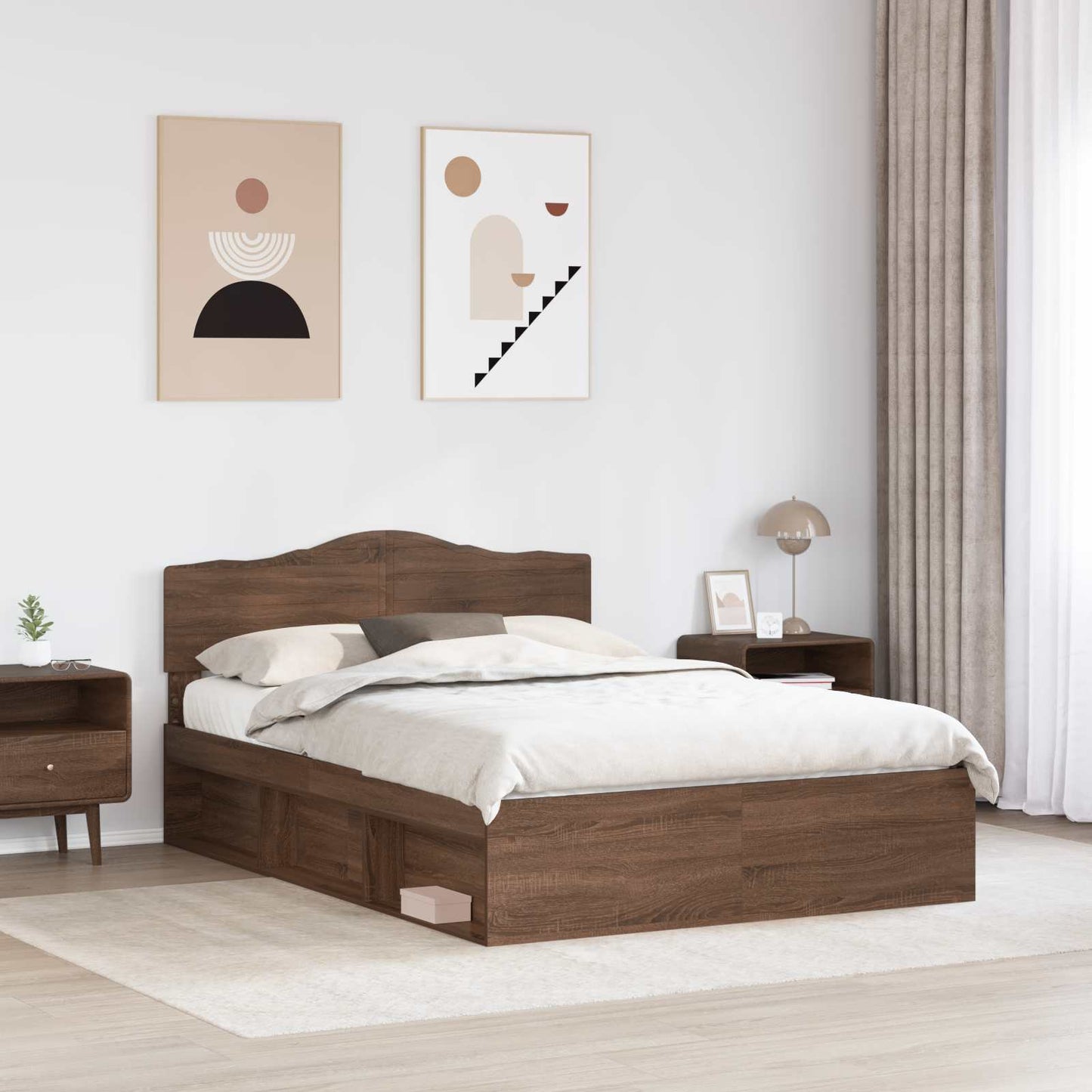 Sengestamme med hodegjerde Brun Eik 140 x 200 cm Massiv furu