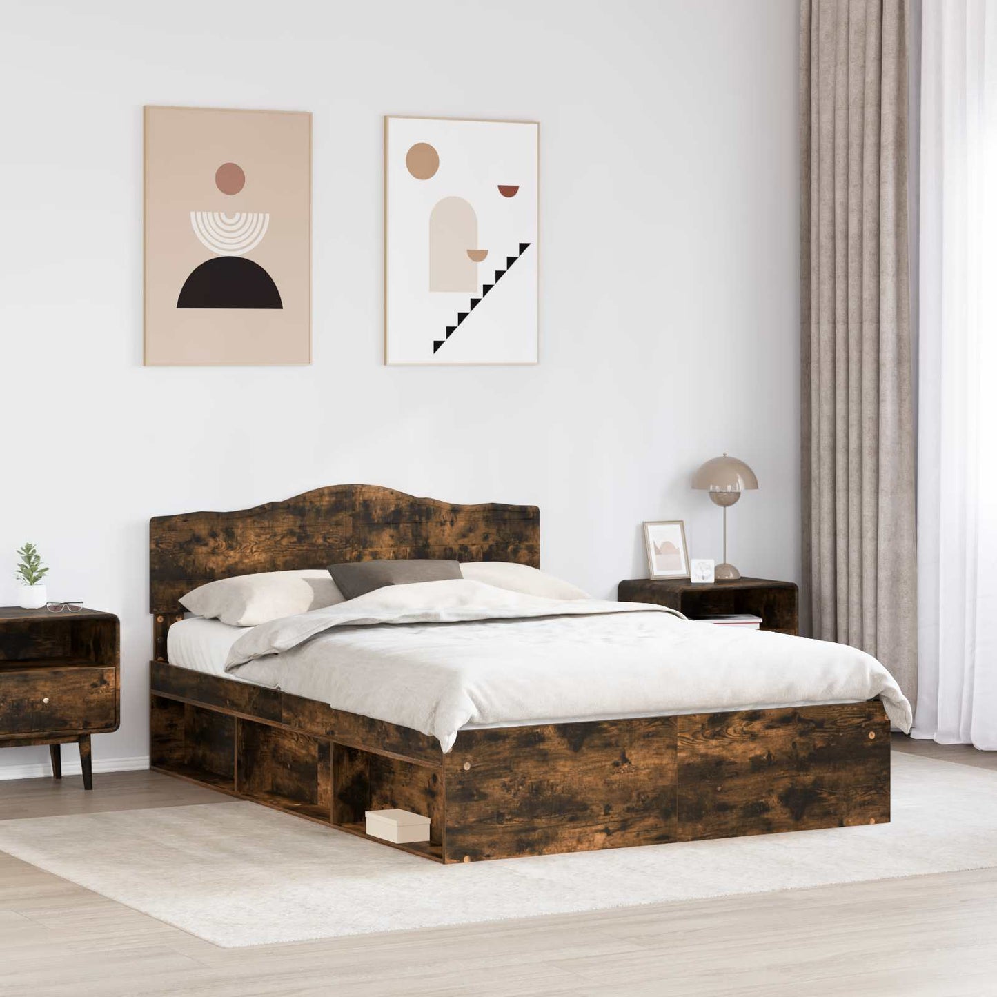 Sengestamme med hodegjerde Røkt eik 140 x 190 cm Massiv furu