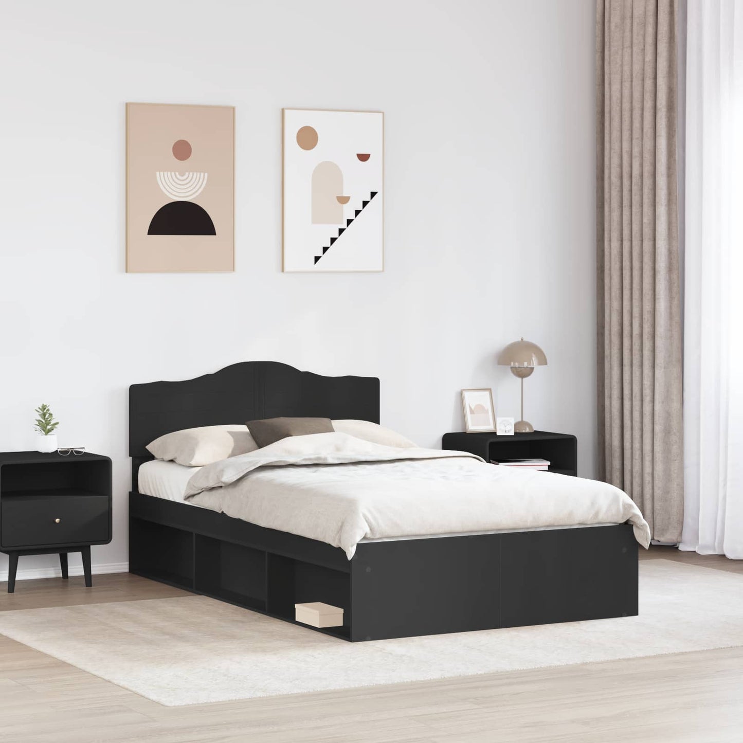 Sengestamme med hodegjerde Svart 120 x 200 cm Massiv furu