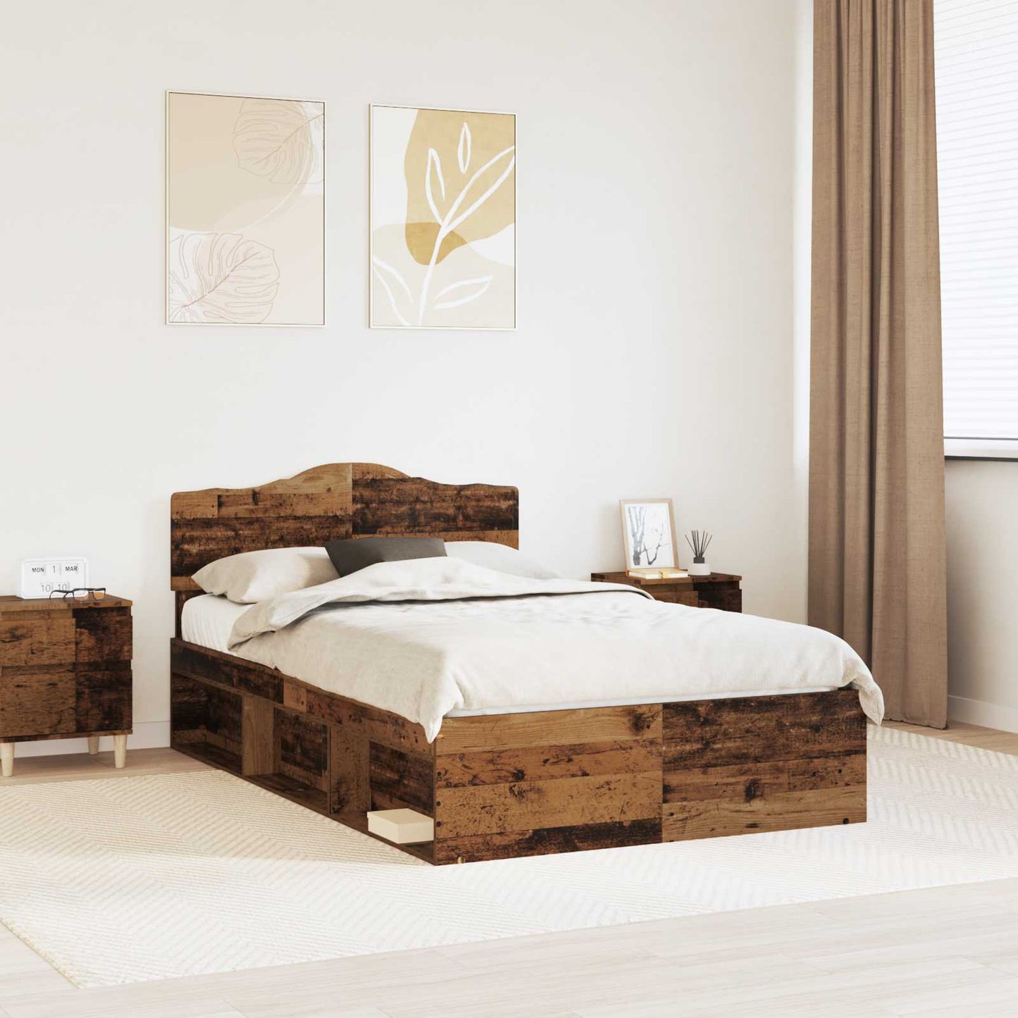 Sengestamme med hodegjerde Gammelt tre 120 x 190 cm Massiv furu