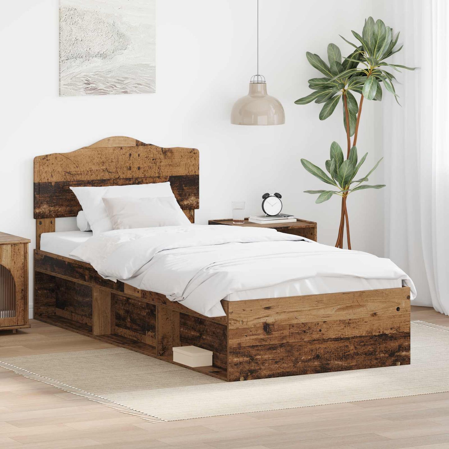 Sengestamme med hodegjerde Gammelt tre 100 x 200 cm Massiv furu