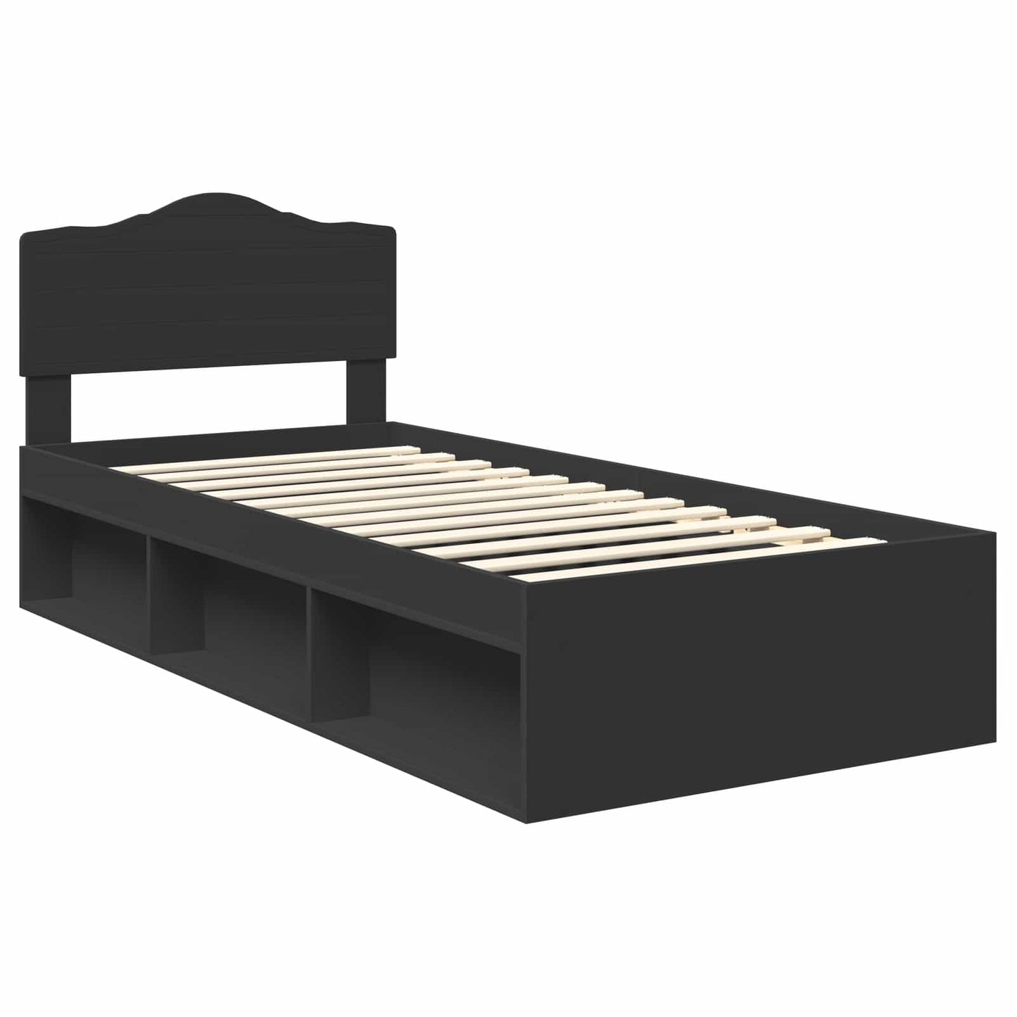 Sengestamme med hodegjerde Svart 90 x 200 cm Massiv furu