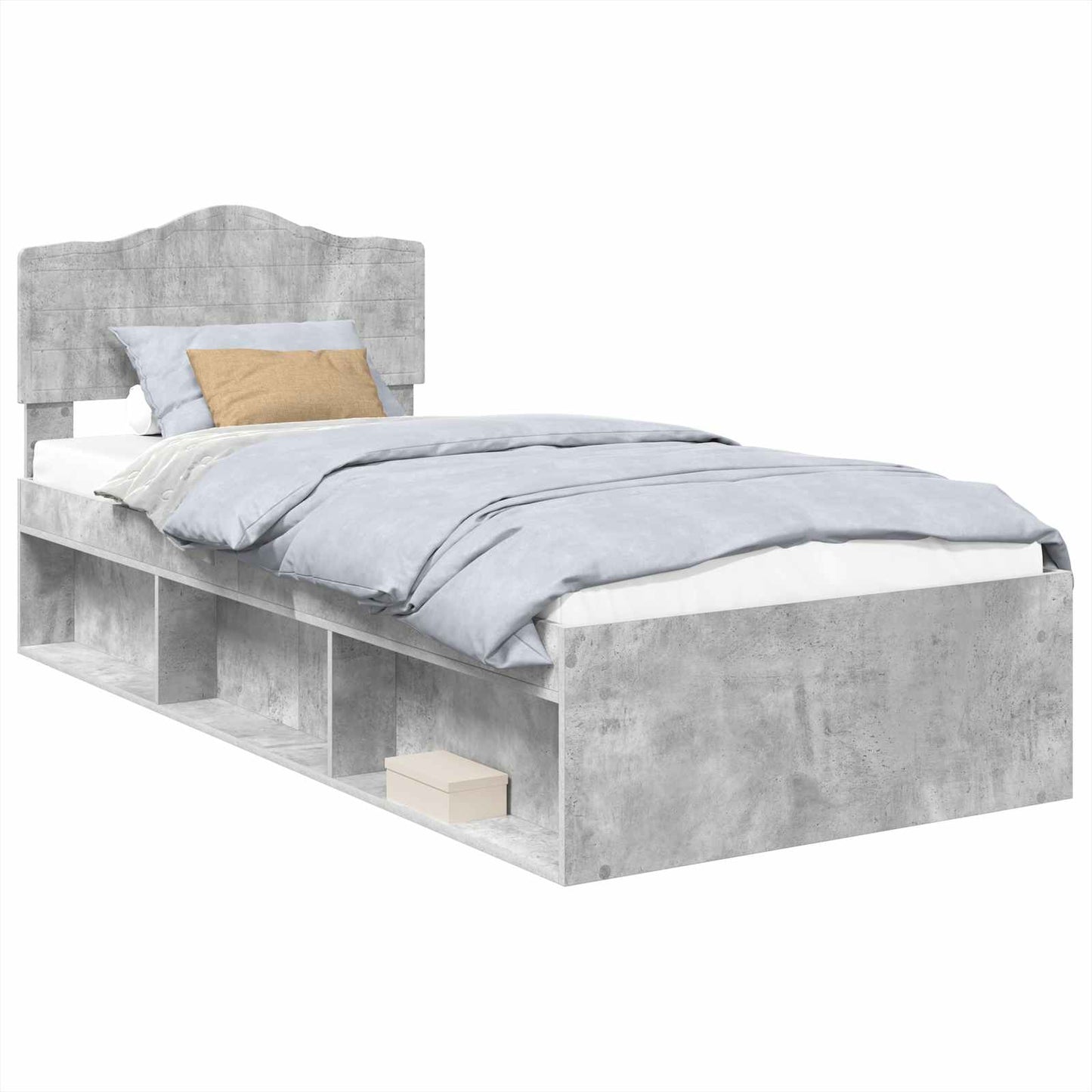 Sengestamme med hodegjerde Betong 90 x 200 cm Massiv furu