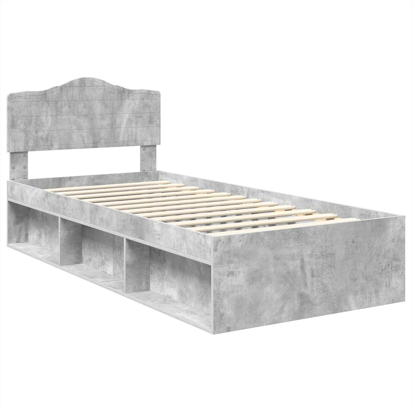 Sengestamme med hodegjerde Betong 90 x 200 cm Massiv furu