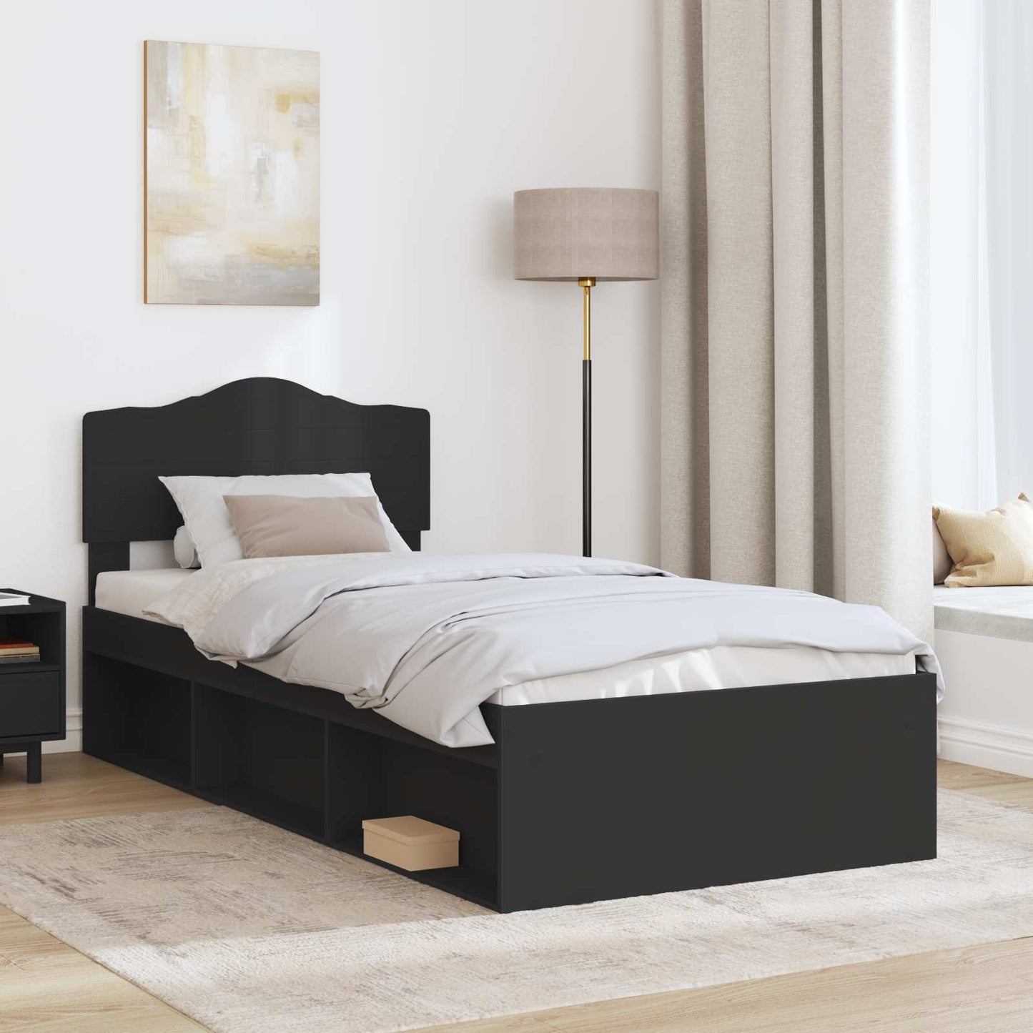 Sengestamme med hodegjerde Svart 90 x 190 cm Massiv furu