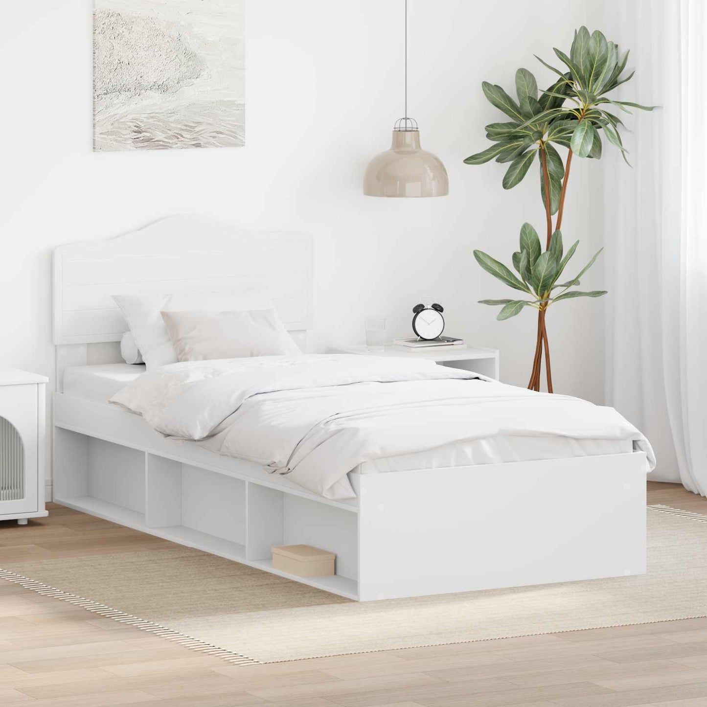 Sengestamme med hodegjerde Hvit 75 x 190 cm Massiv furu