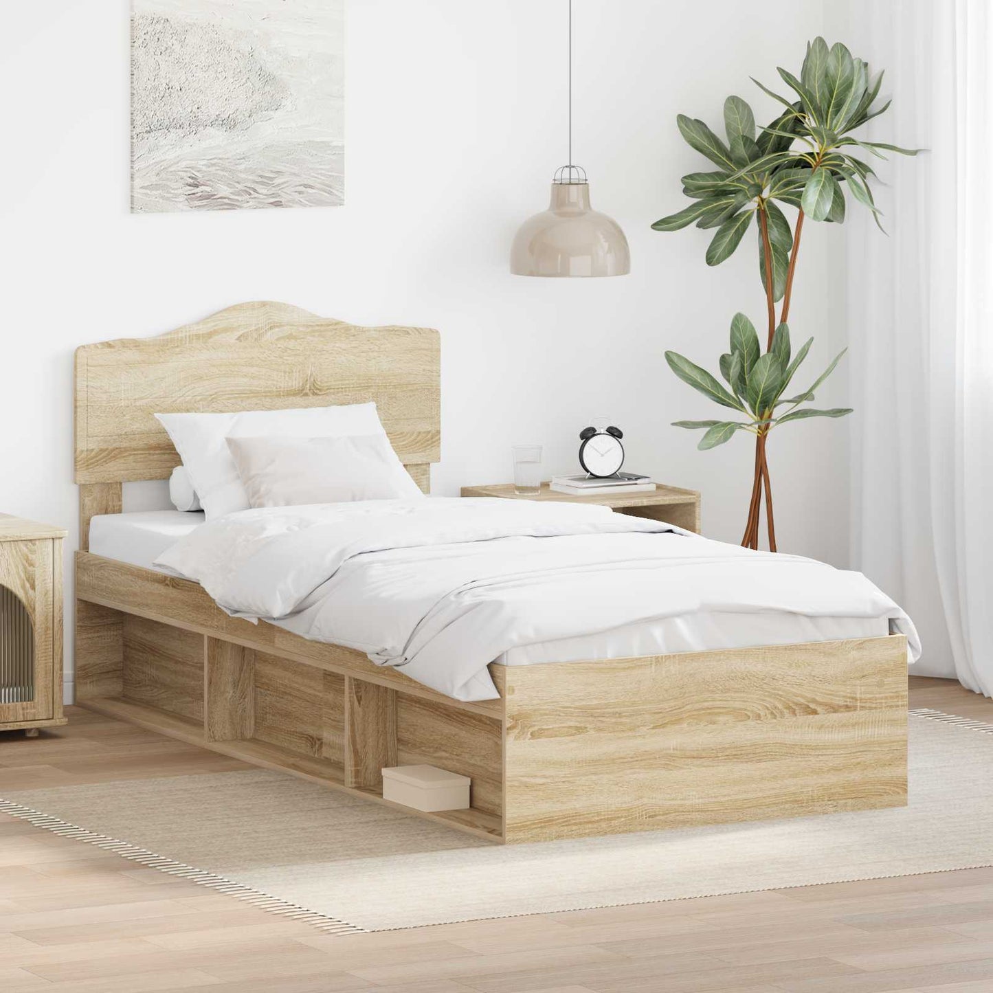 Sengestamme med hodegjerde Sonoma eik 75 x 190 cm Massiv furu