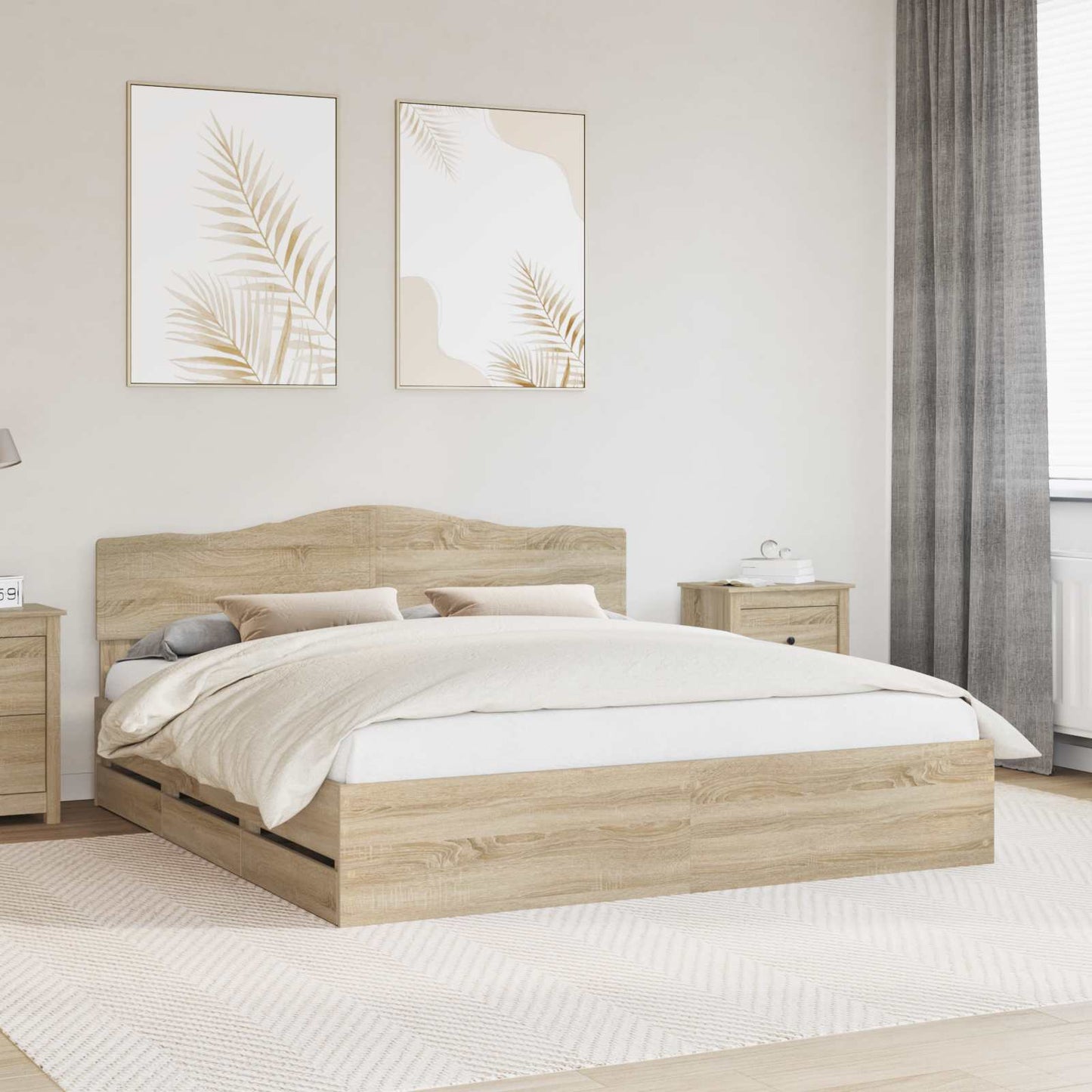 Sengestamme med skuff Sonoma eik 200 x 200 cm Ingeniørtre