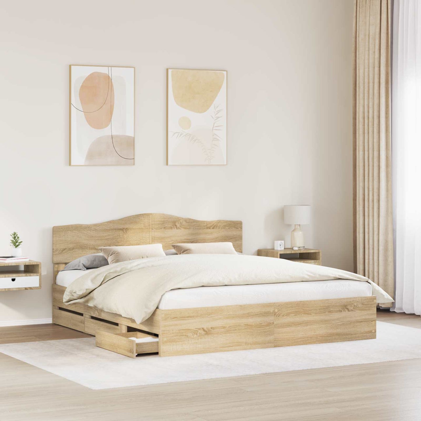 Sengestamme med skuff Sonoma eik 200 x 200 cm Ingeniørtre