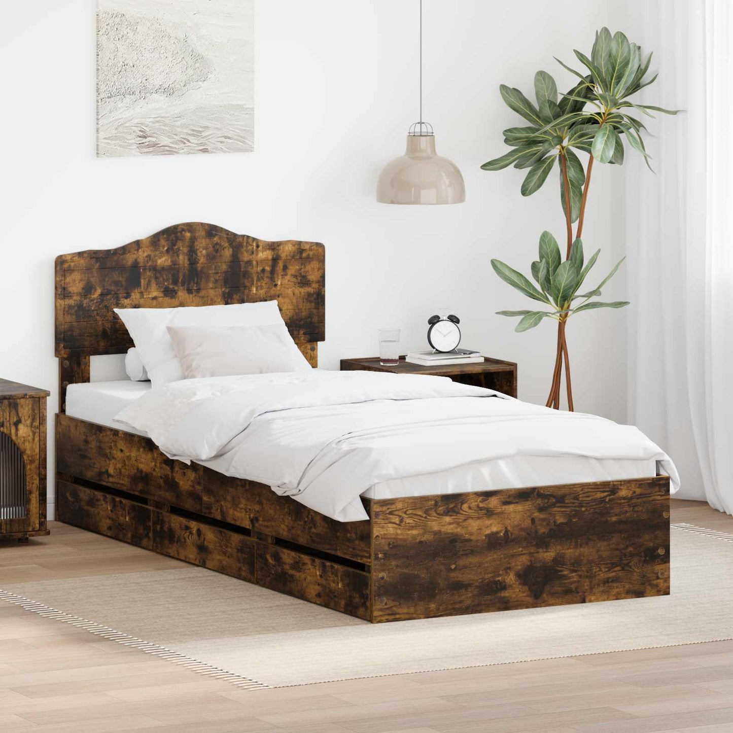 Sengestamme med skuff Røkt eik 90 x 200 cm Ingeniørtre