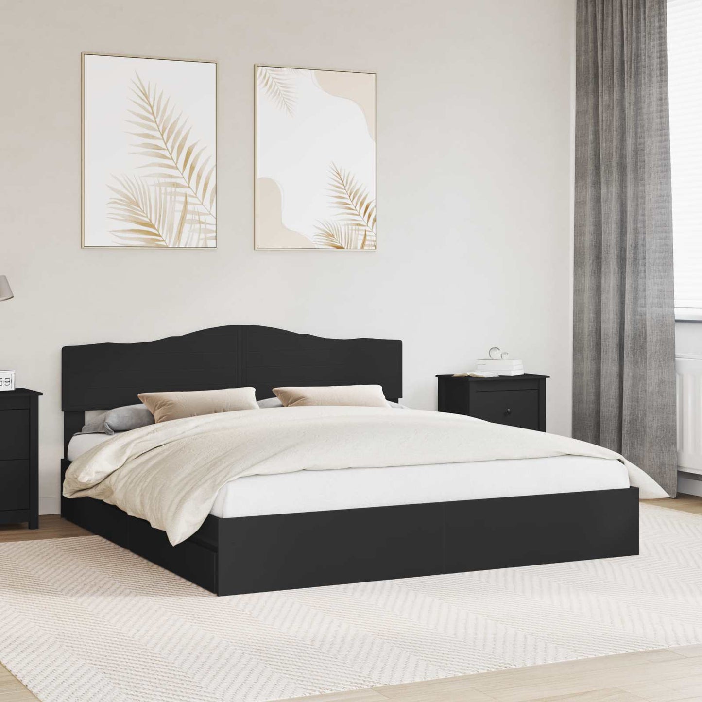 Seng med Oppbevaring Svart 200 x 200 cm Konstruert tre