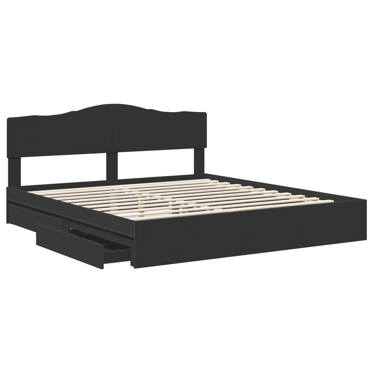 Seng med Oppbevaring Svart 200 x 200 cm Konstruert tre