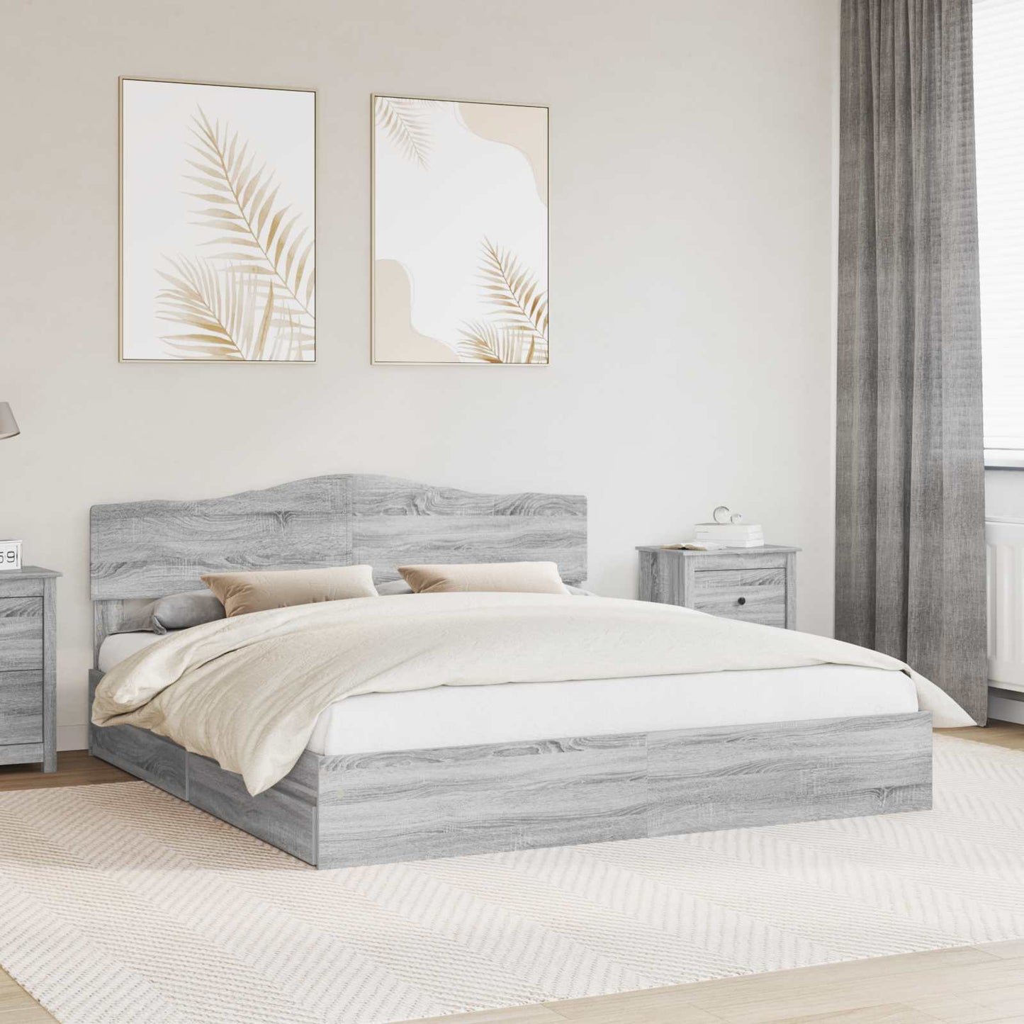 Seng med Oppbevaring Grå Sonoma 200 x 200 cm Konstruert tre