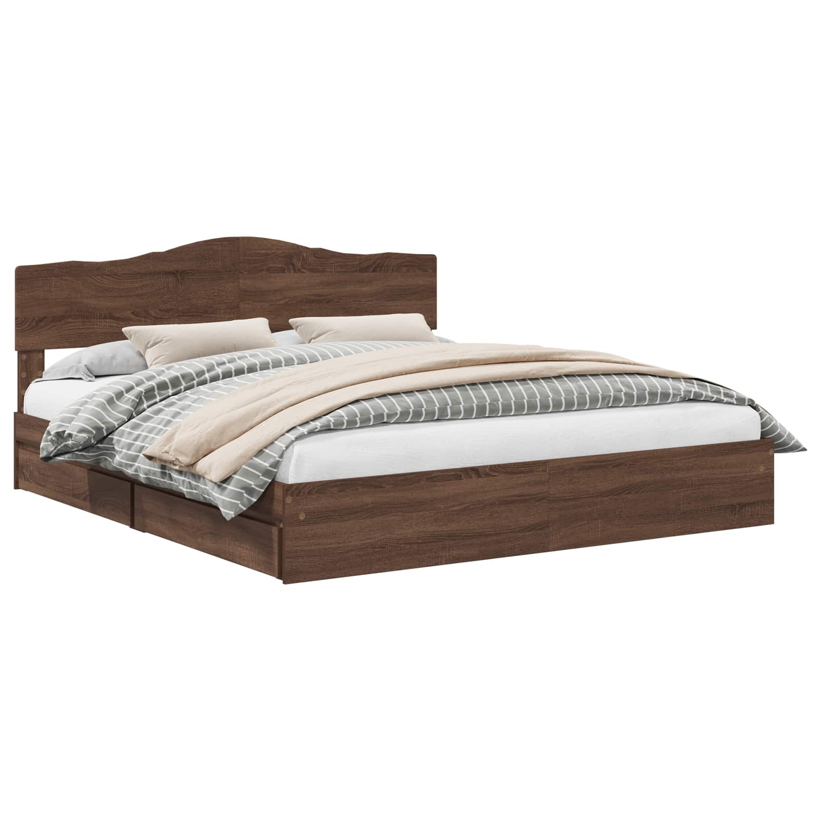 Seng med Oppbevaring Brun Eik 200 x 200 cm Konstruert tre