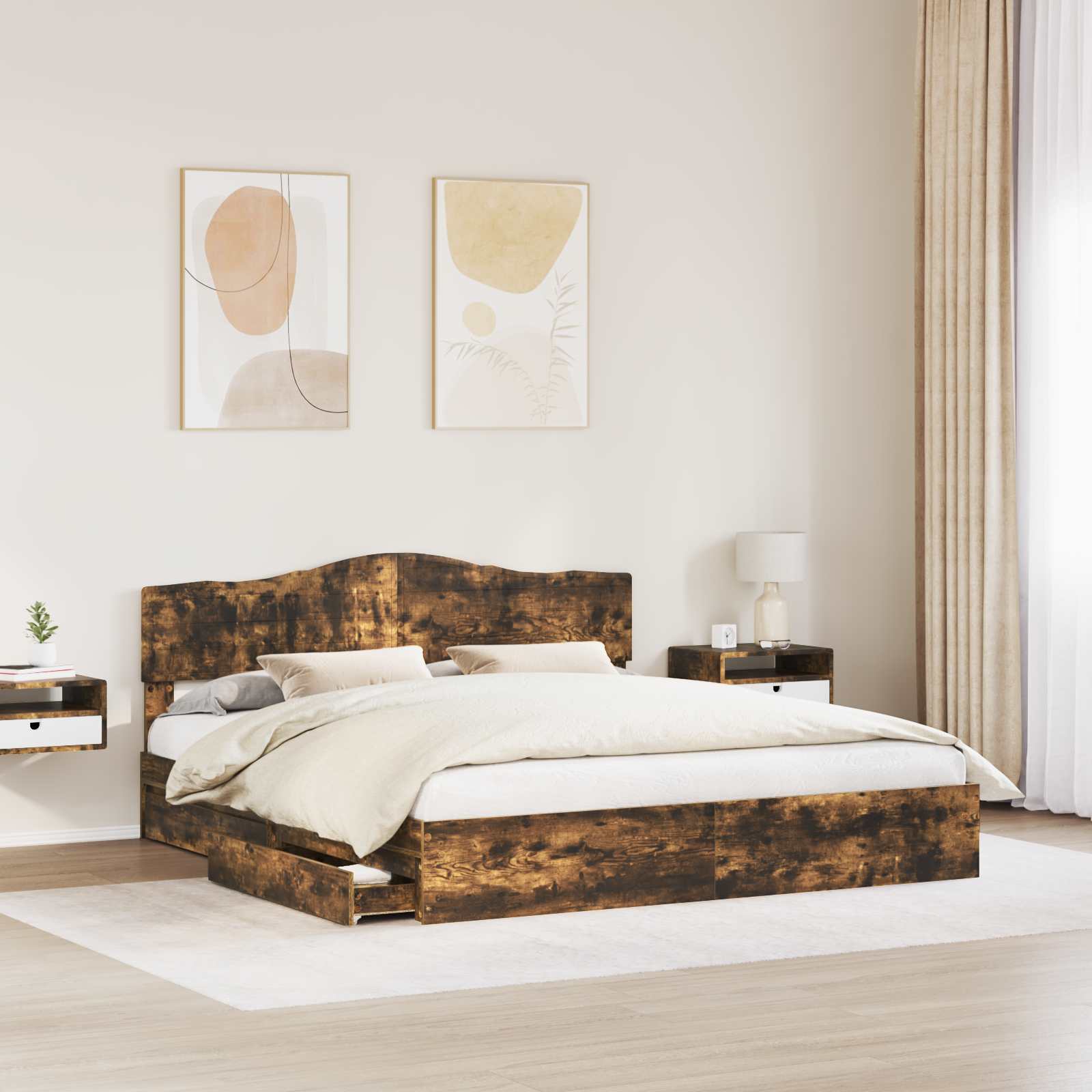 Seng med Oppbevaring Røkt eik 180 x 200 cm Konstruert tre