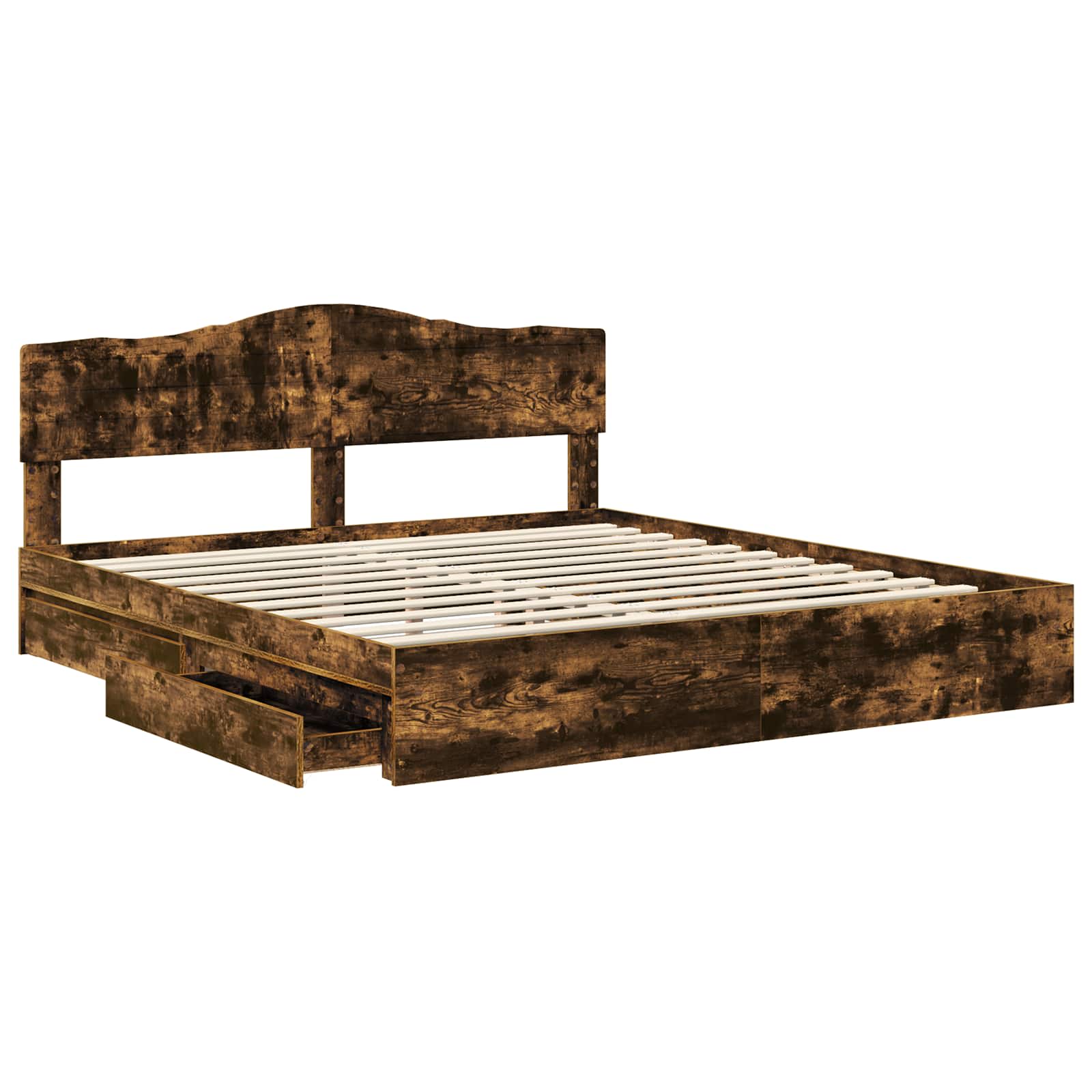 Seng med Oppbevaring Røkt eik 180 x 200 cm Konstruert tre