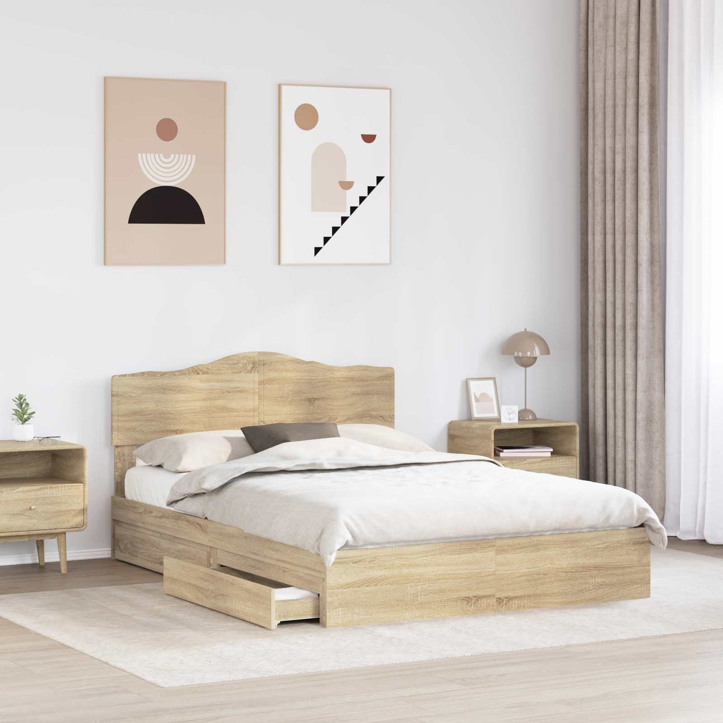 Seng med Oppbevaring Sonoma eik 160 x 200 cm Konstruert tre