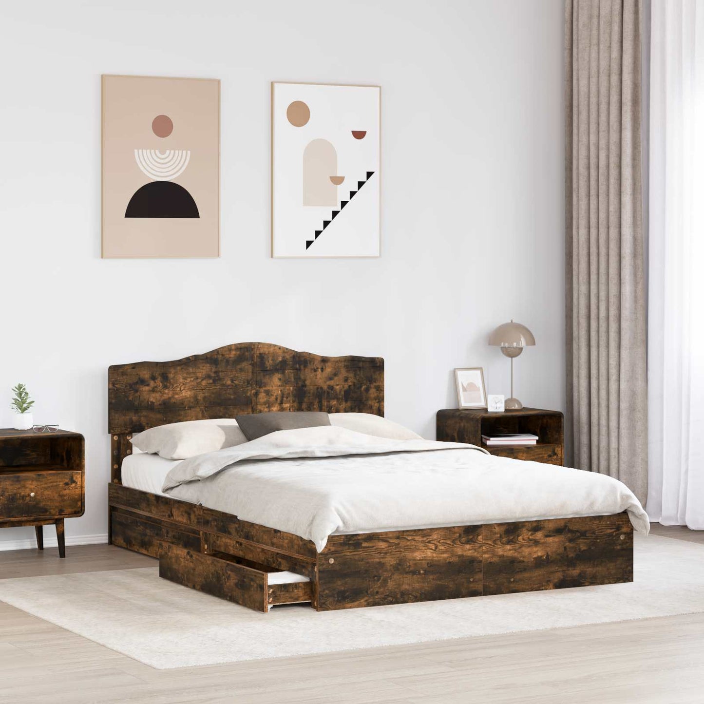 Seng med Oppbevaring Røkt eik 160 x 200 cm Konstruert tre