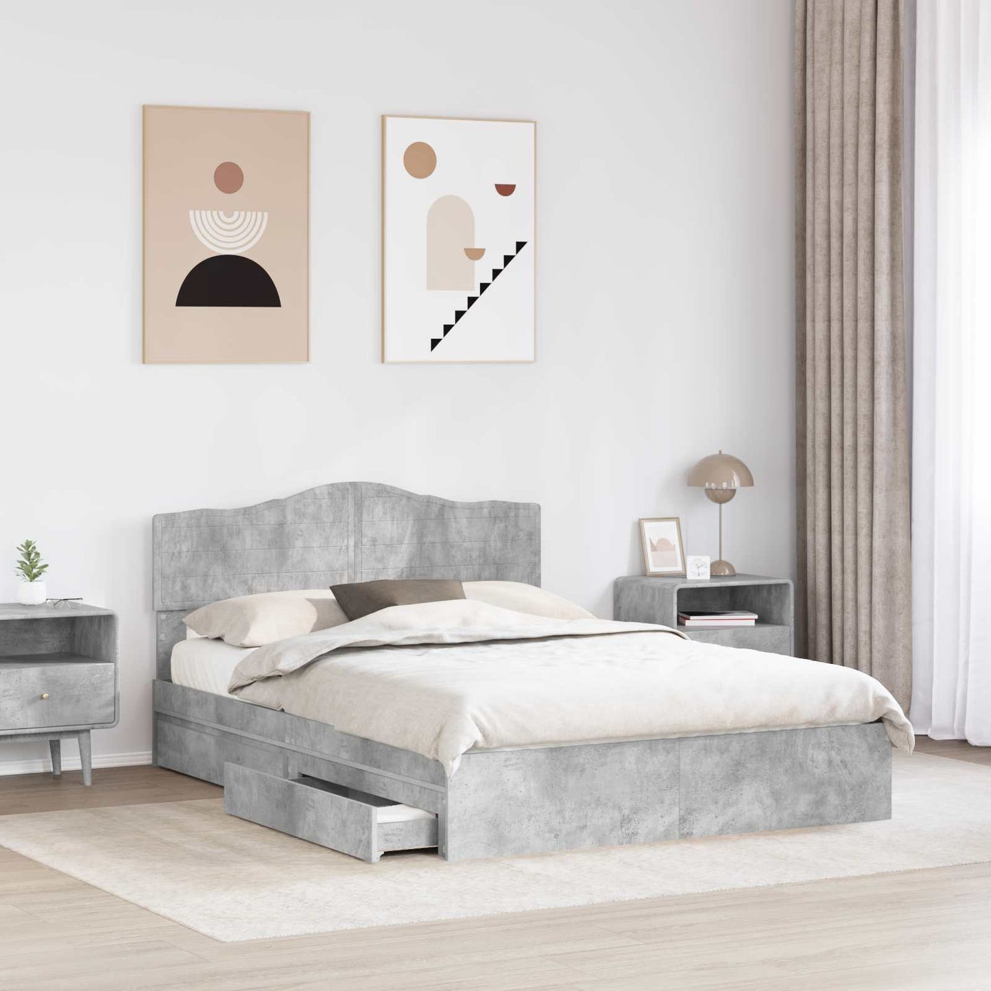 Seng med Oppbevaring Betonggrå 150 x 200 cm Konstruert tre