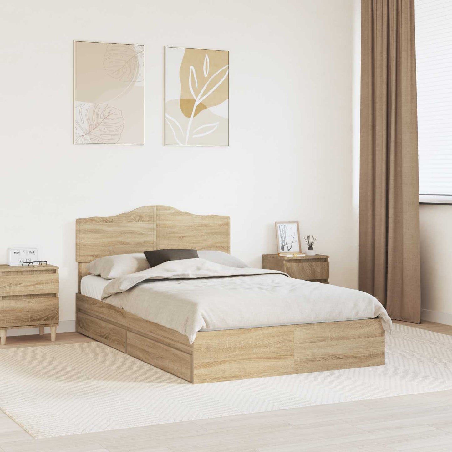 Seng med Oppbevaring Sonoma eik 135 x 190 cm Konstruert tre