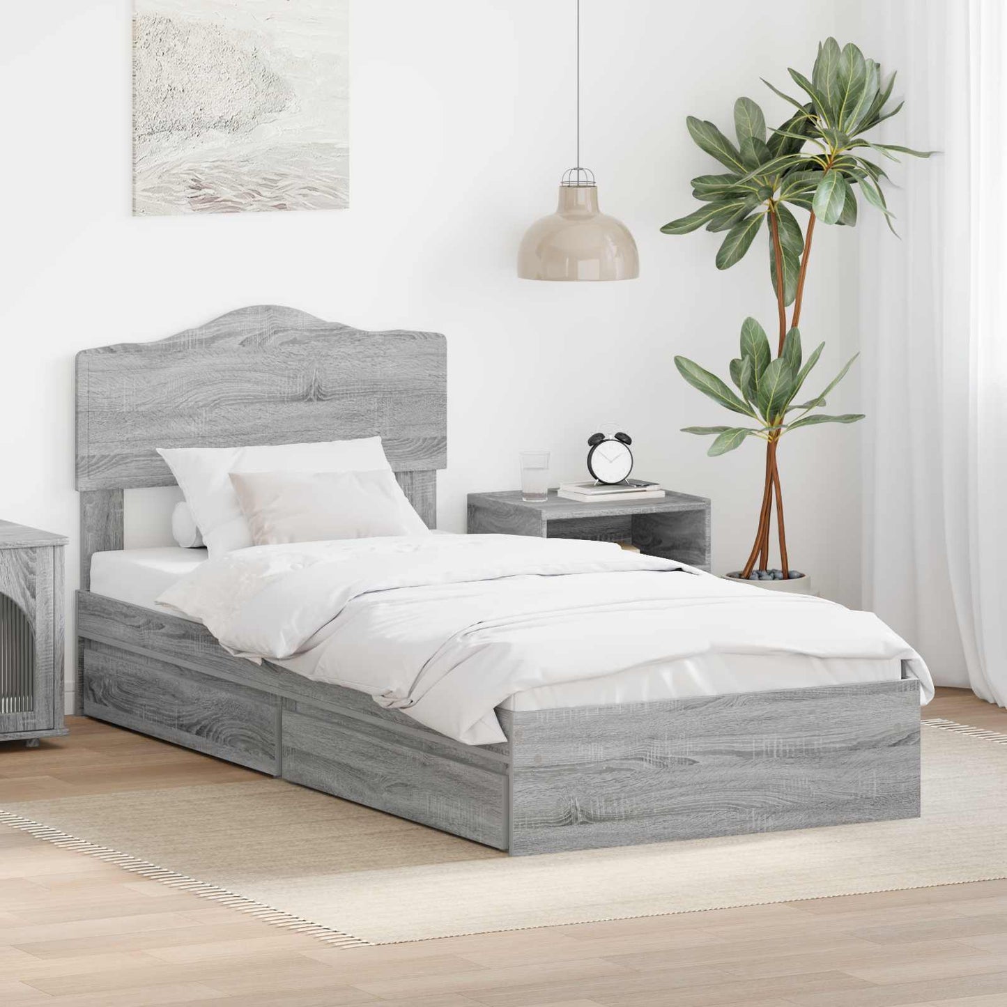 Seng med Oppbevaring Grå Sonoma 100 x 200 cm Konstruert tre