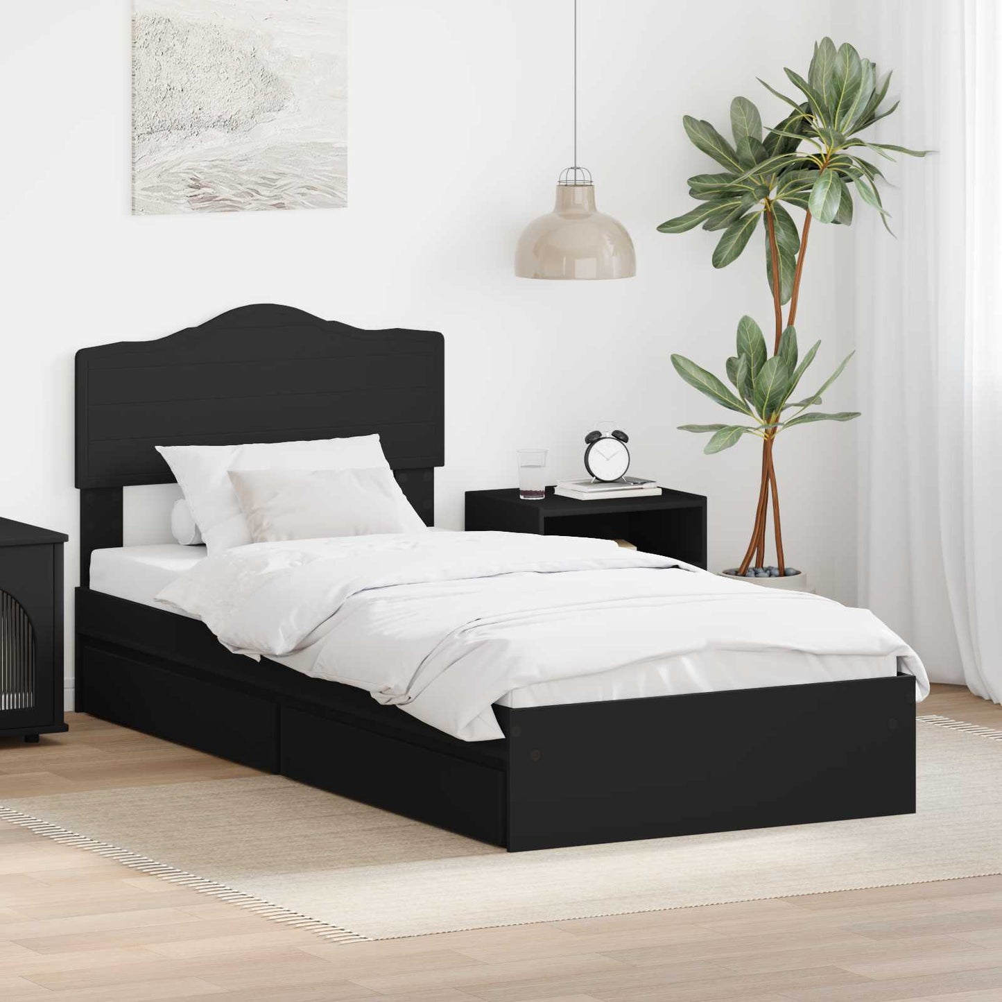 Seng med Oppbevaring med skuff Svart 90 x 190 cm Konstruert tre
