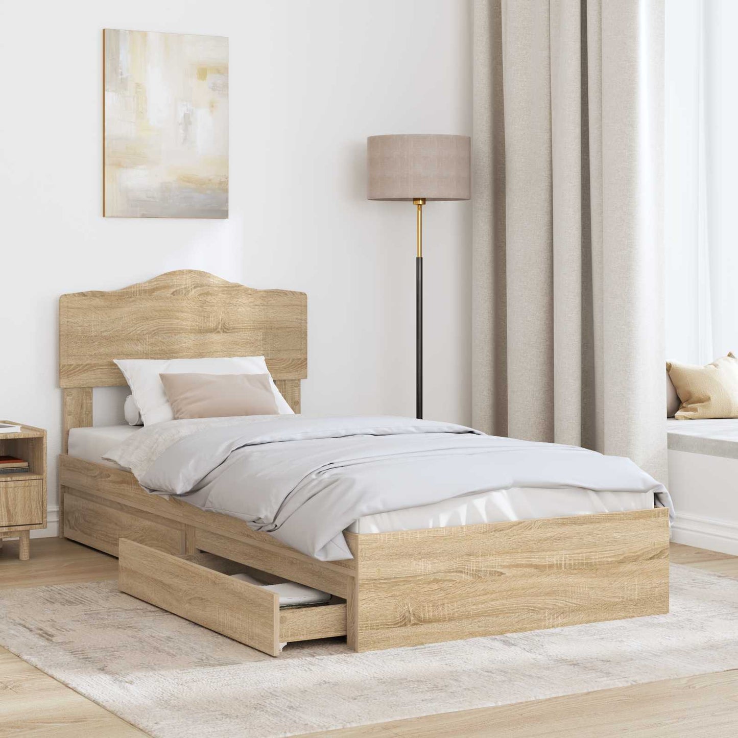 Seng med Oppbevaring Sonoma eik 90 x 190 cm Konstruert tre
