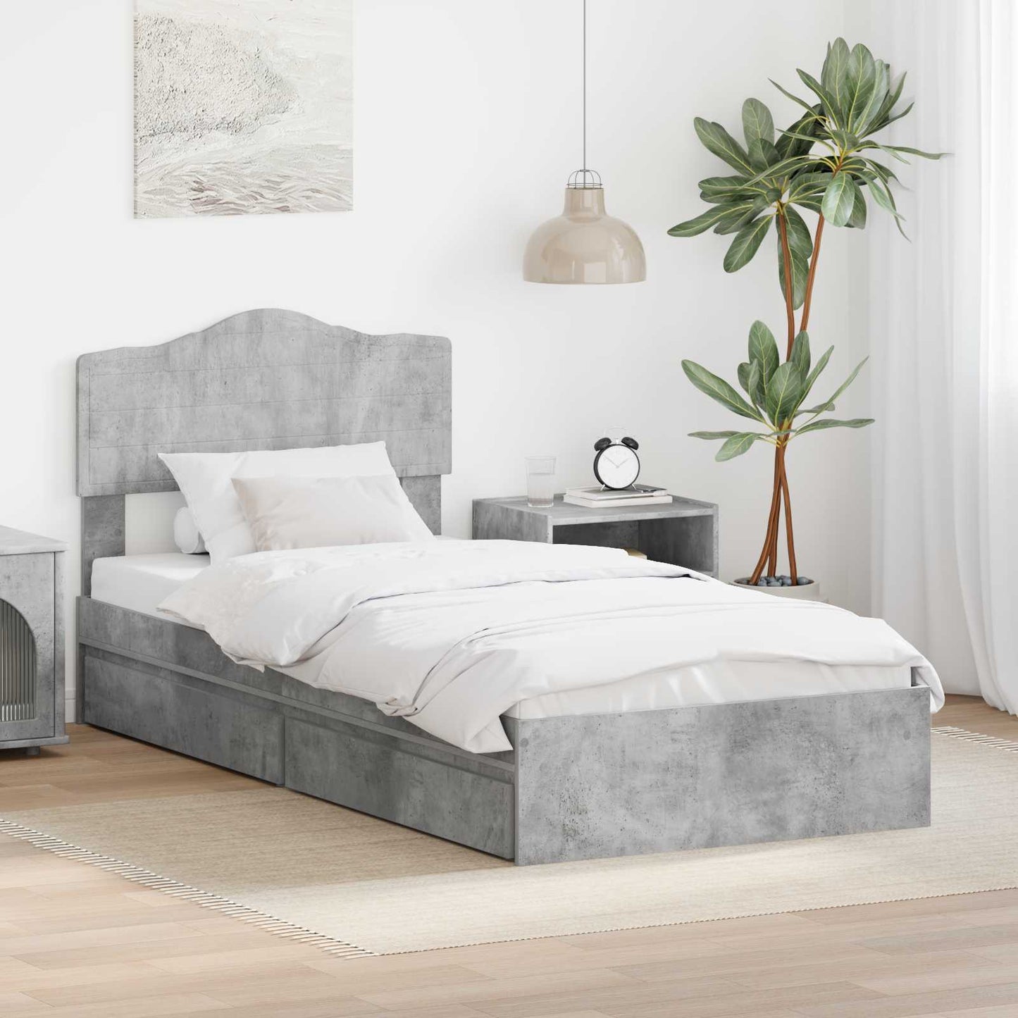 Seng med Oppbevaring Betonggrå 70 x 190 cm Konstruert tre