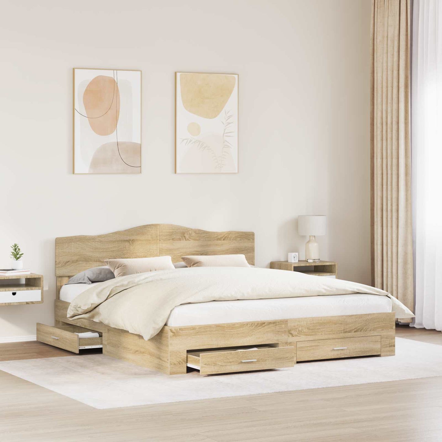 Sengestamme med skuff Sonoma eik 200 x 200 cm Konstruert tre
