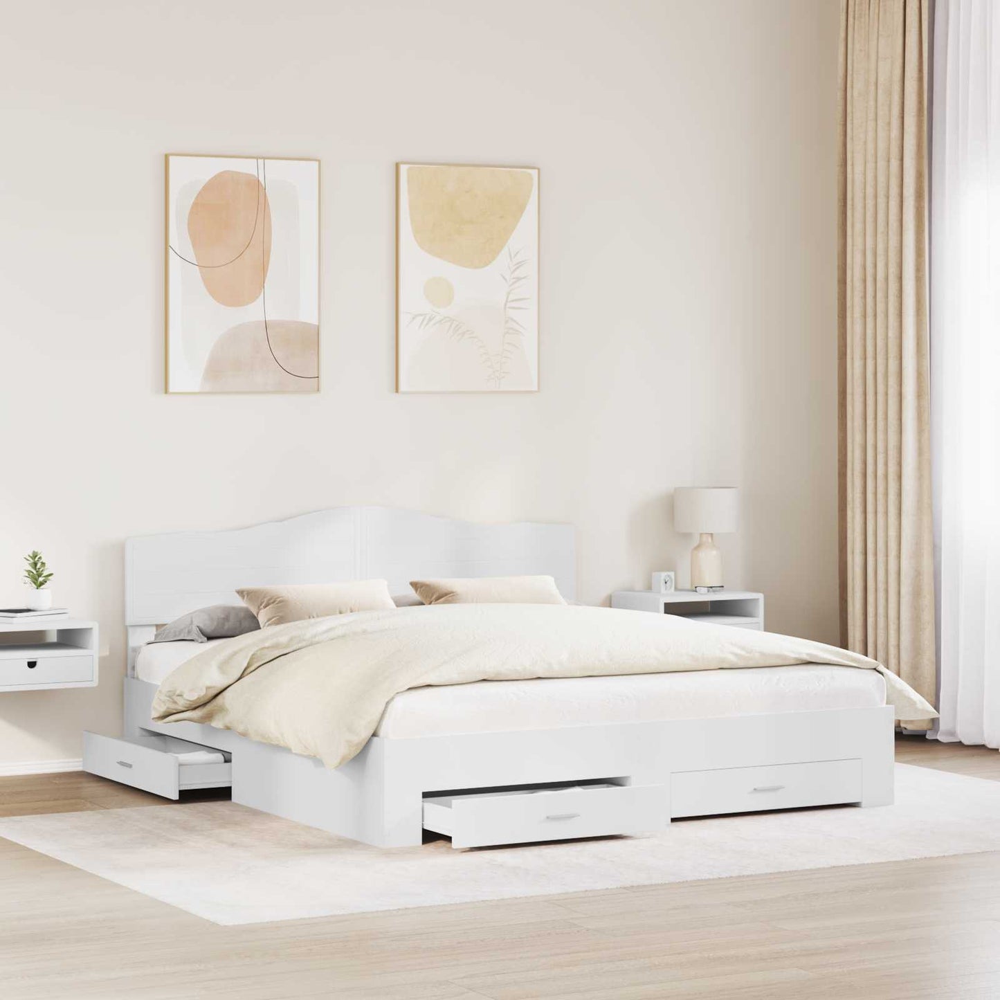 Sengestamme med hodegjerde Hvit 180 x 200 cm Konstruert tre