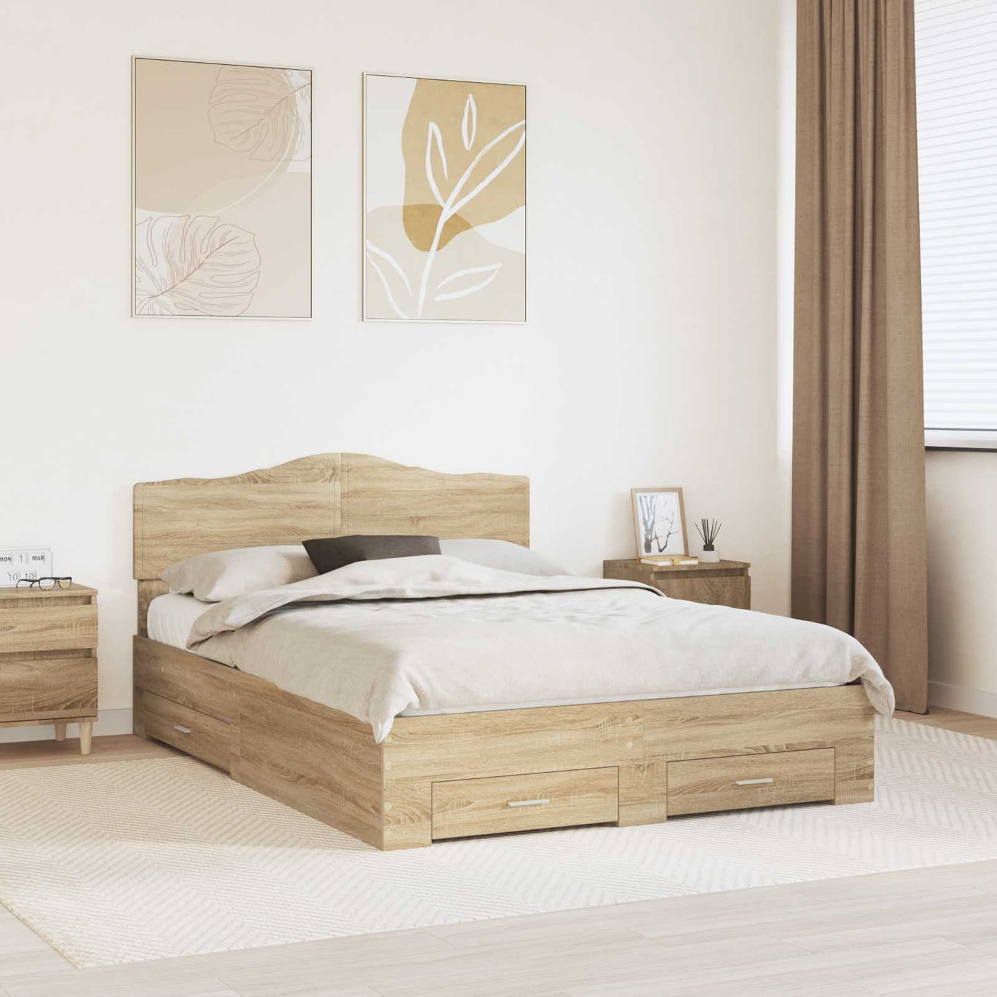 Sengestamme med skuff Sonoma eik 140 x 190 cm Konstruert tre