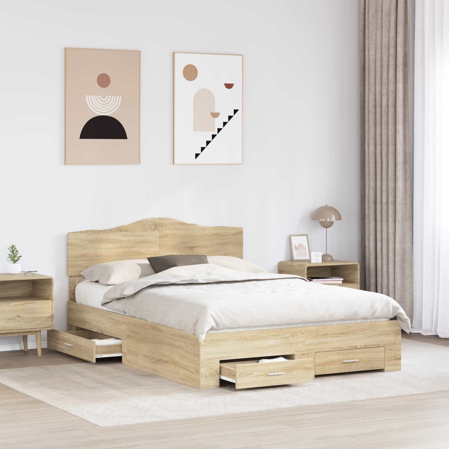 Sengestamme med skuff Sonoma eik 140 x 190 cm Konstruert tre