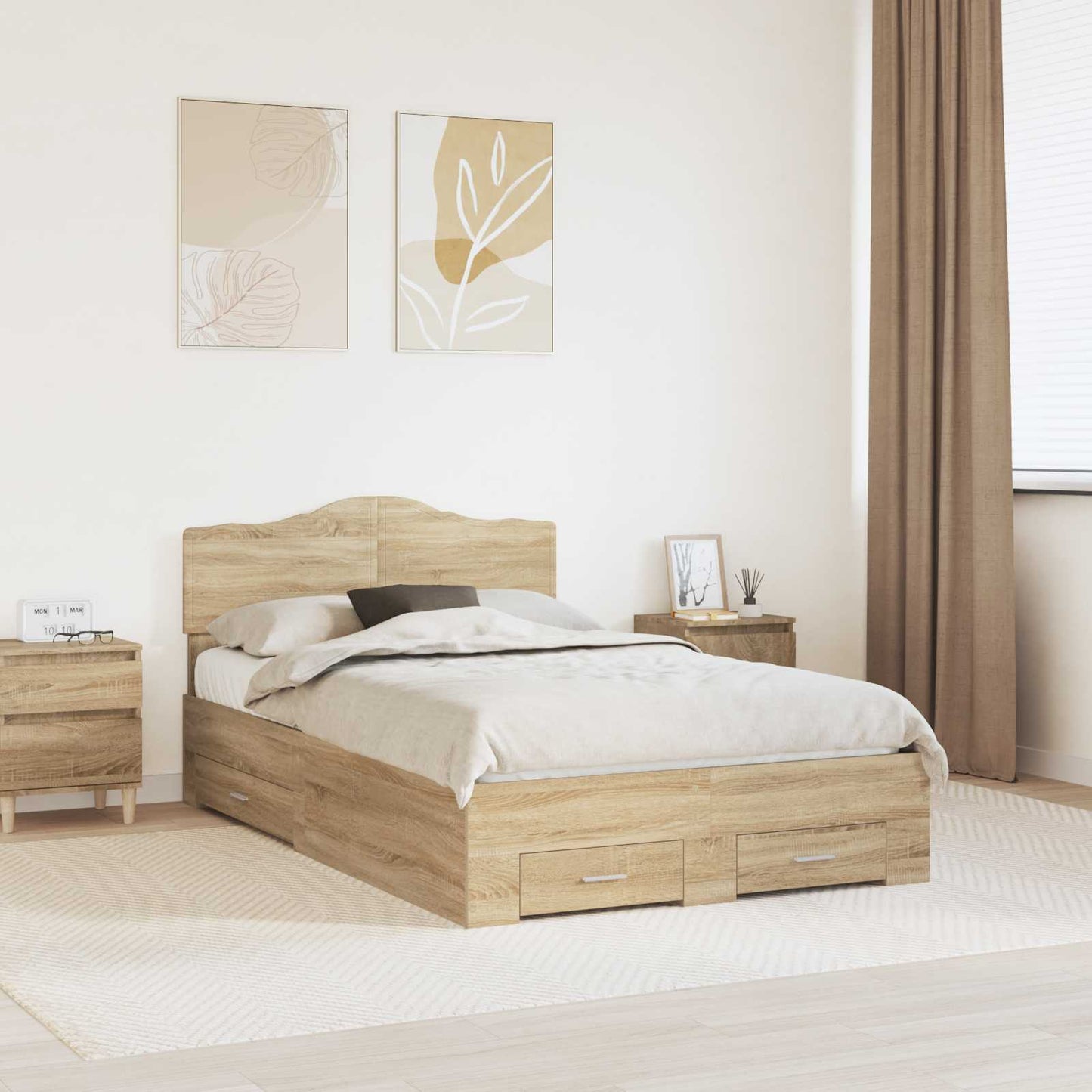 Sengestamme med skuff Sonoma eik 135 x 190 cm Konstruert tre