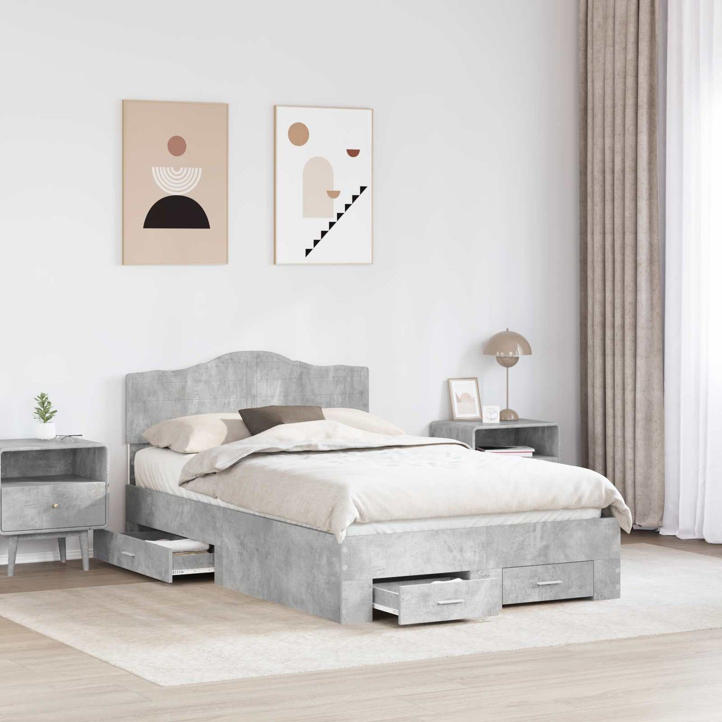 Sengestamme med skuff Betonggrå 135 x 190 cm Konstruert tre